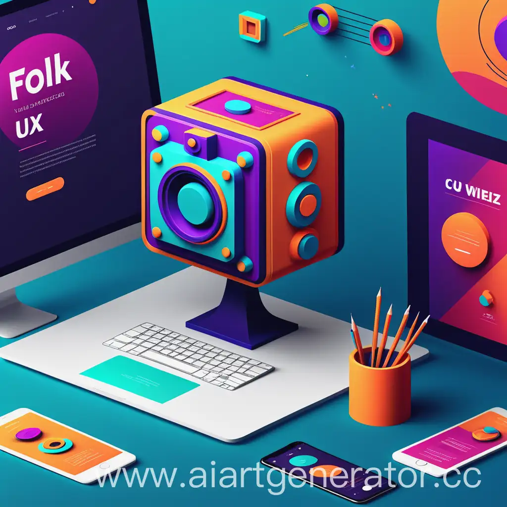 create a realistic photo: mockups of websites and web applications in bright modern design with trending UX/UI interfaces, Folk Art Style Illustrations  — Cubo-Futuristic Illustrationsy — Folk Art Style Illustrations — graphic design technique for logos ar 9:16 --style raw --stylize 250