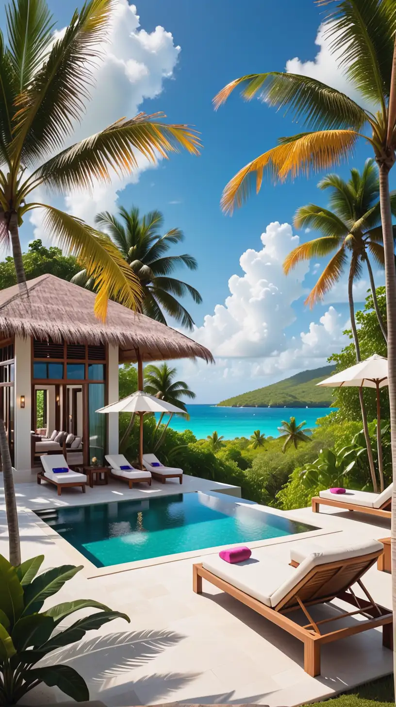 Luxury Caribbean Ultra Private Resort Serene Beachside Retreat with Land Art Style