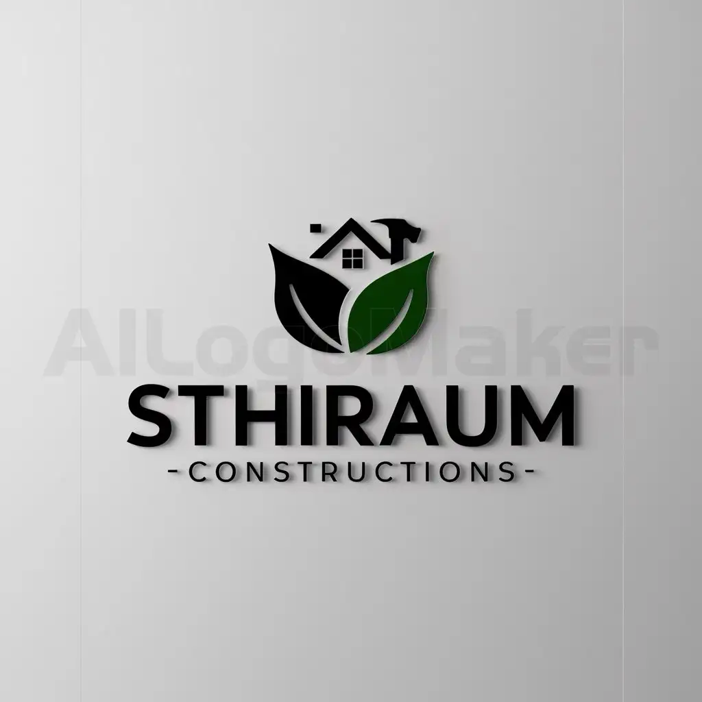 a logo design,with the text "Sthiraum Constructions", main symbol:Sustainable,Moderate,clear background