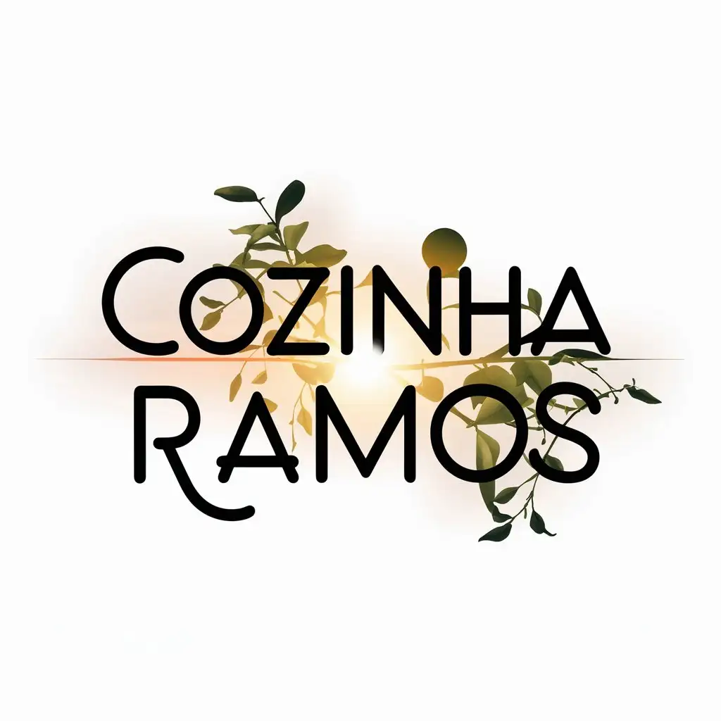logo avec le mot : Cozinha Ramos , lumière et de plantes verte, minimaliste, latino

