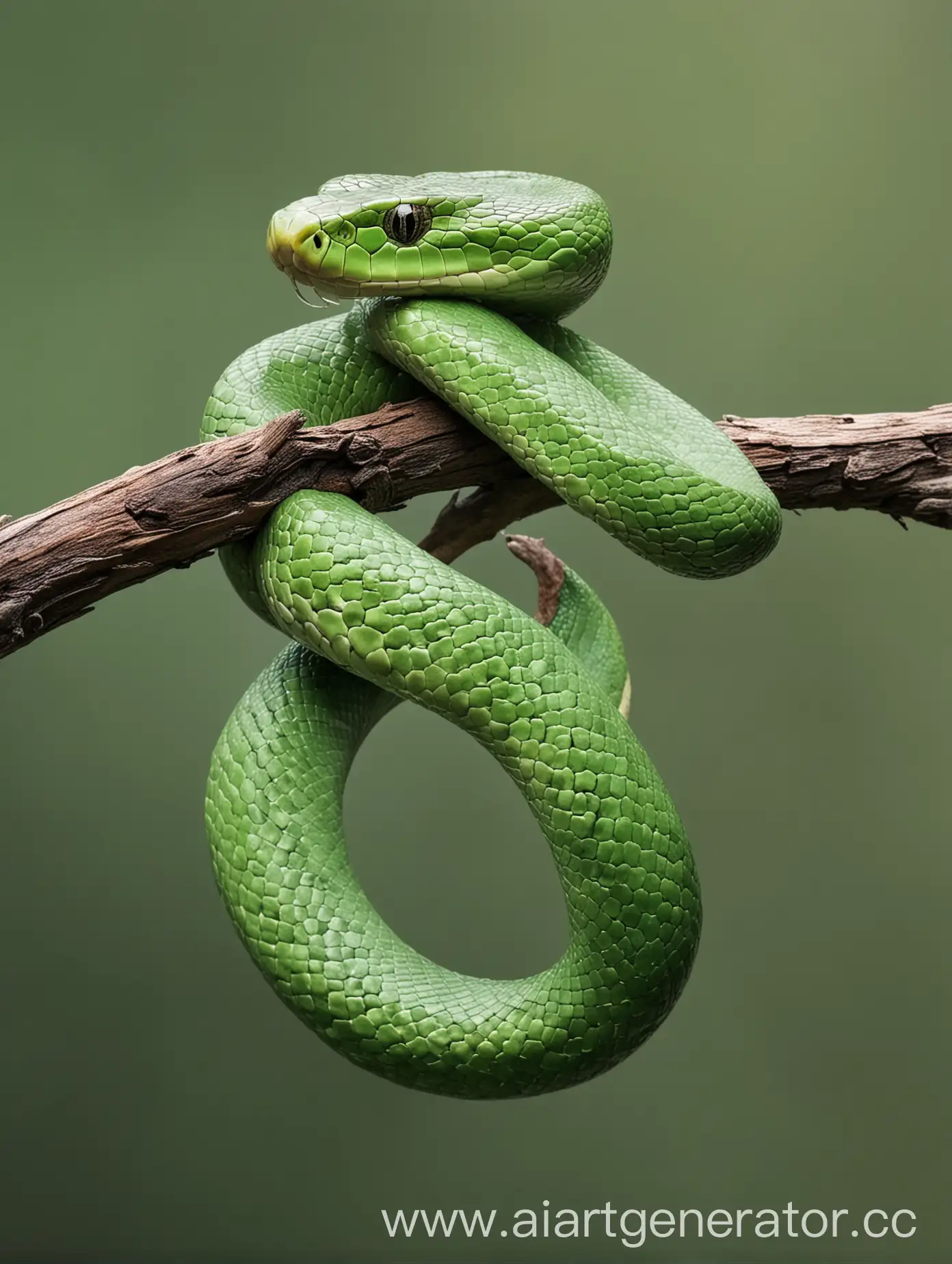 зеленая змея сидит на ветке