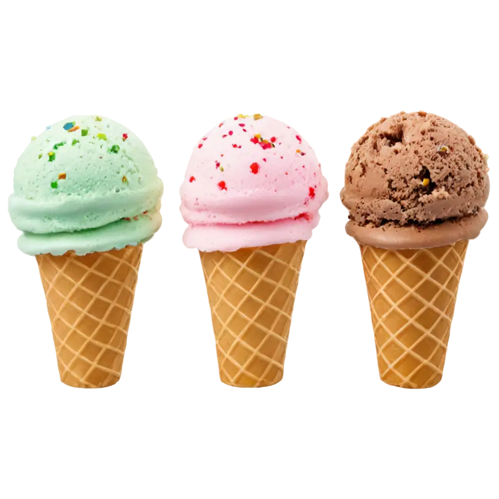 Exquisite-PNG-Image-of-Three-Cones-with-Beautifully-Scooped-Ice-Cream