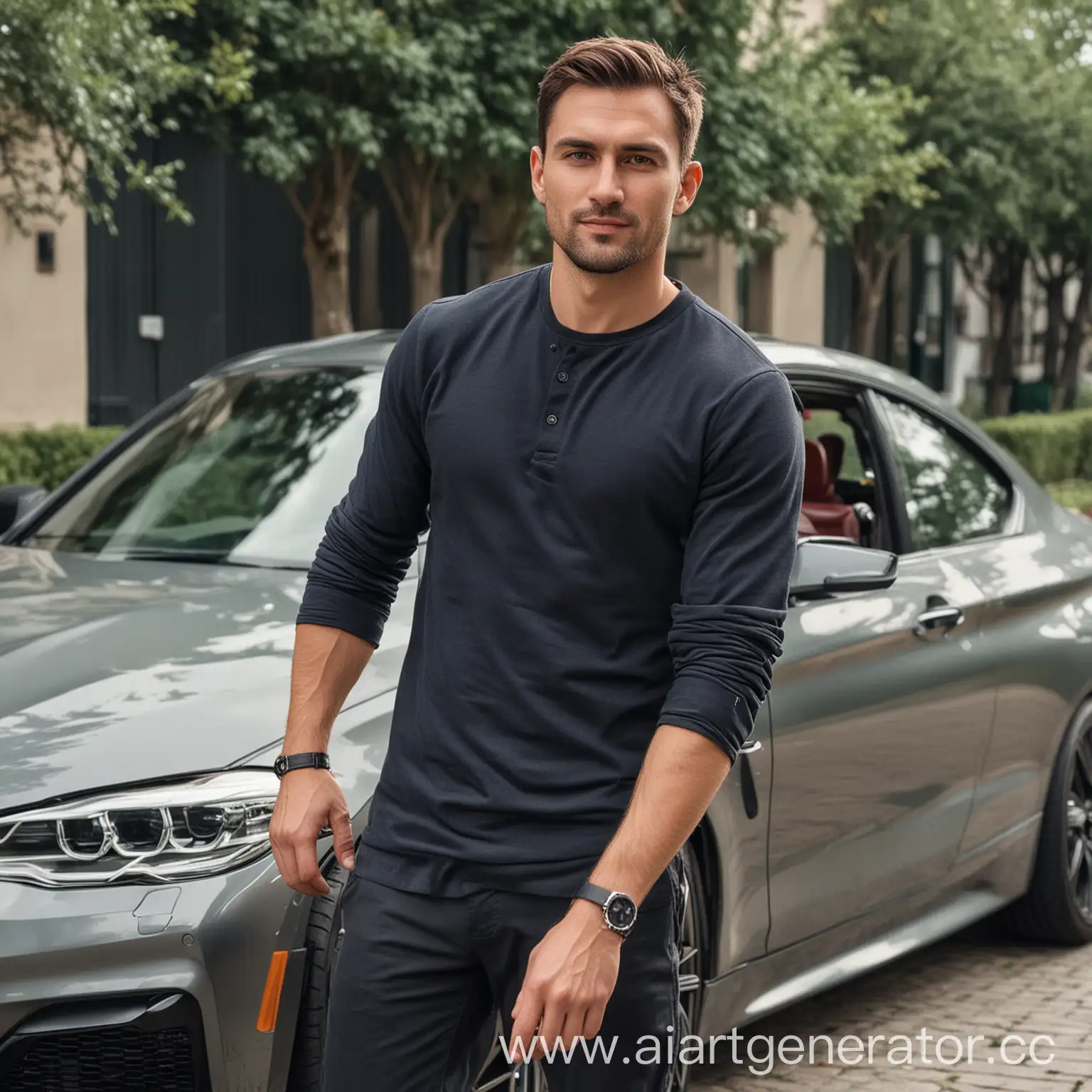 Stylish-30YearOld-Man-with-Athletic-Build-Driving-a-BMW-Car