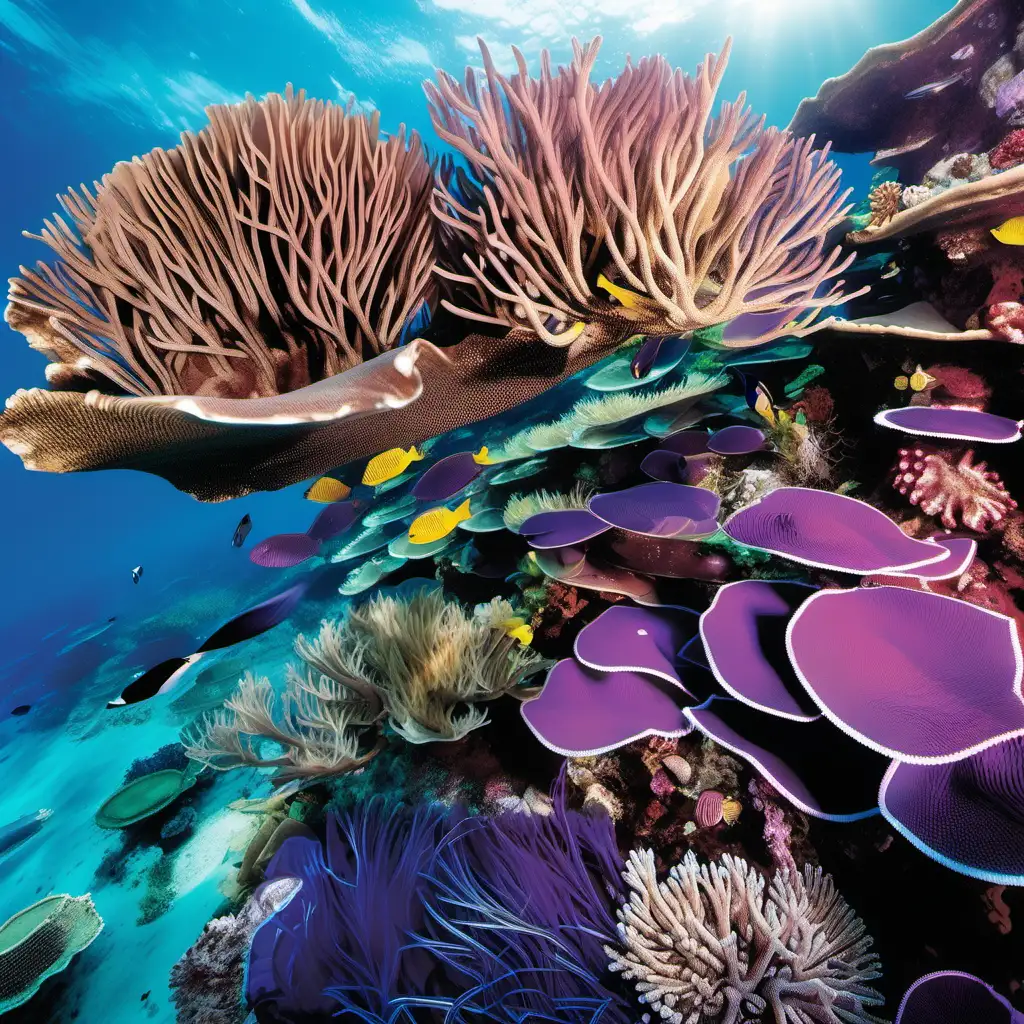 Dive into the 'Lagoon of Legacy' with Great Barrier Reef, where the azure blue waters preserve the stories of generations, and purple relics rest beneath the waves, waiting to be rediscovered