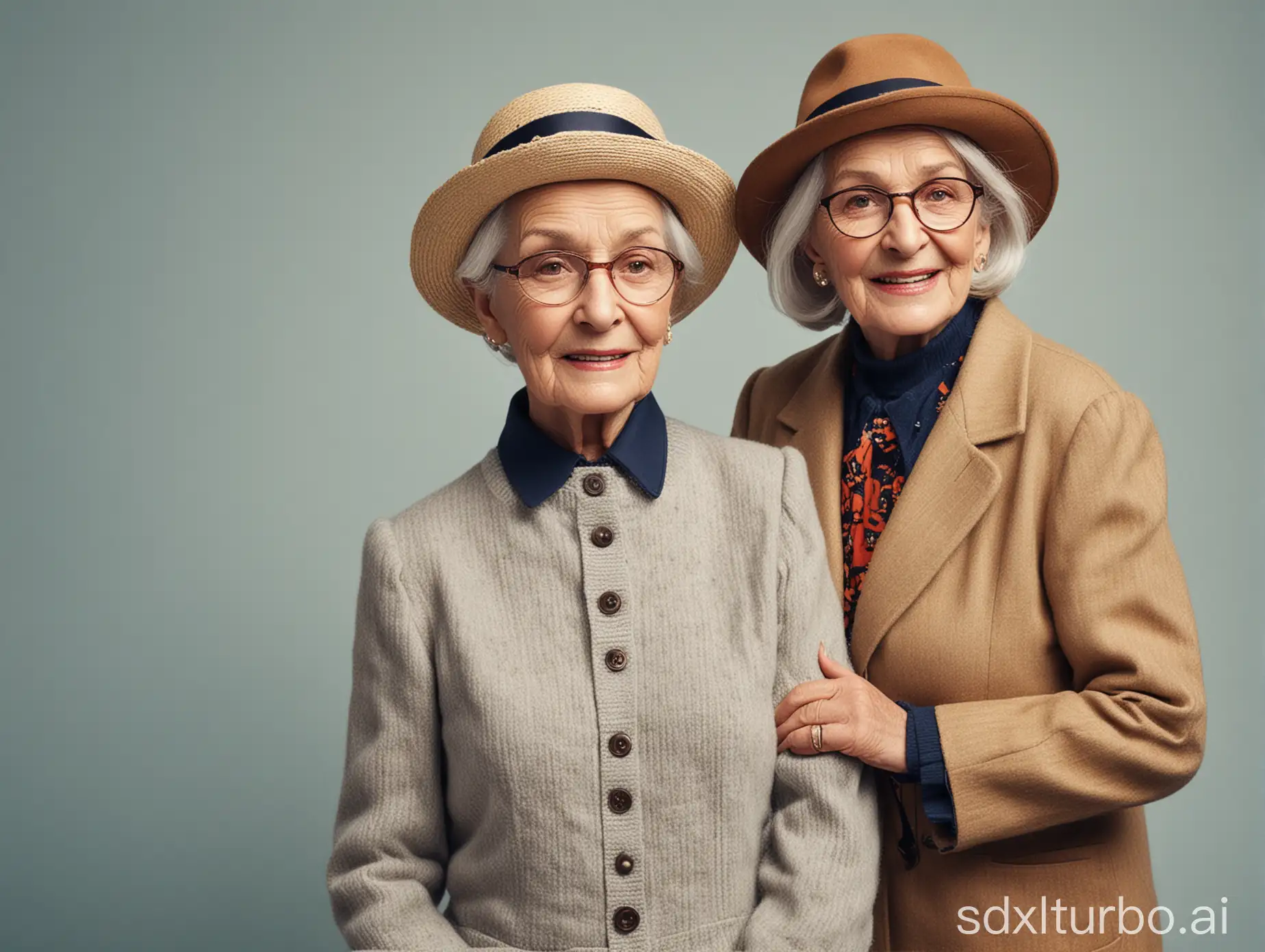 Generate an advertising image featuring a fashionable European and American elderly person wearing a hat