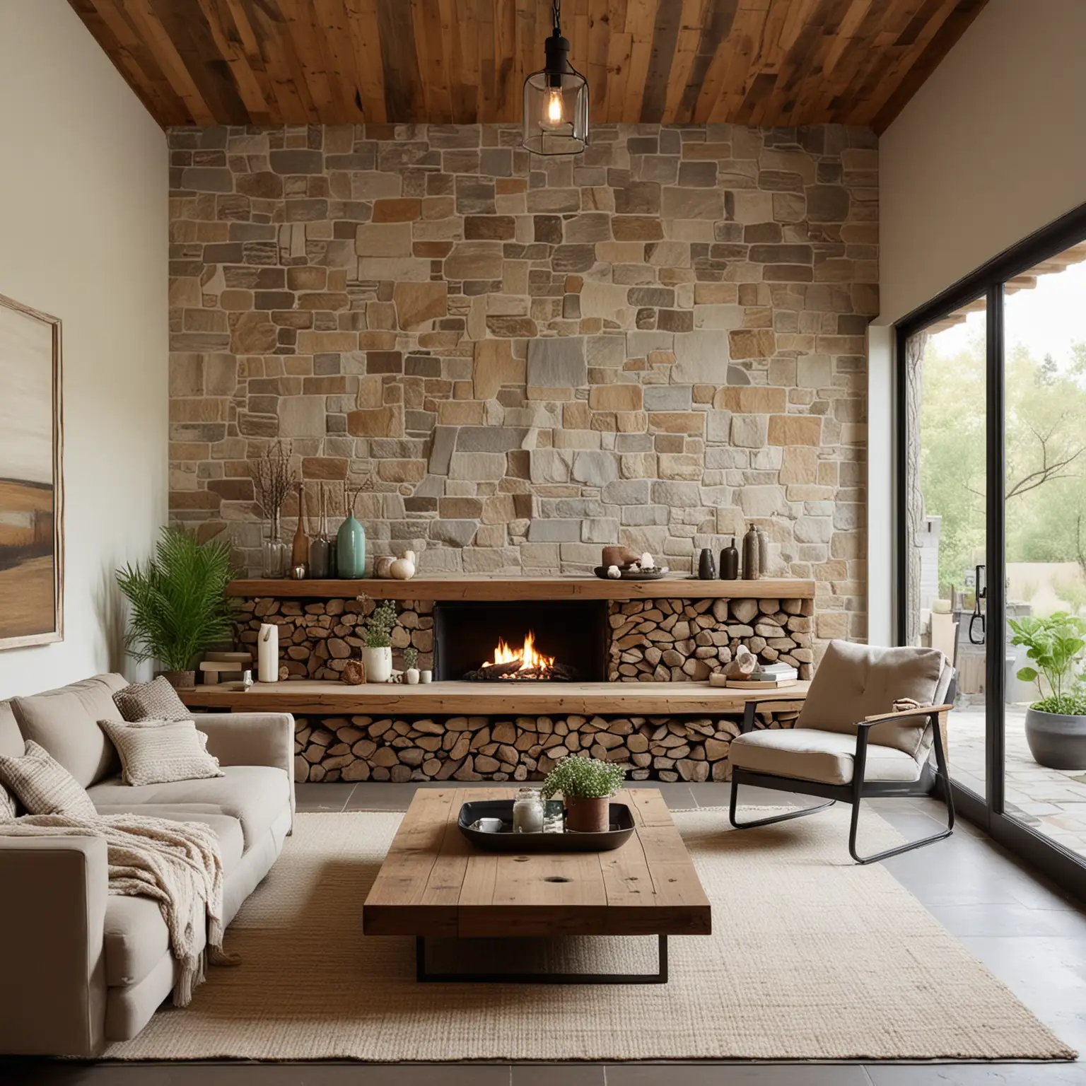 Minimalist-Modern-Living-Room-with-Rustic-Accents-and-Reclaimed-Wood-Feature-Wall