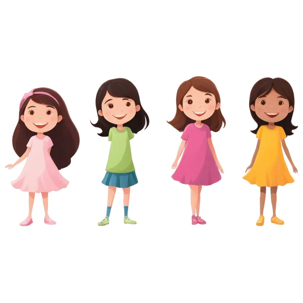 5 girls kid cartoon vector