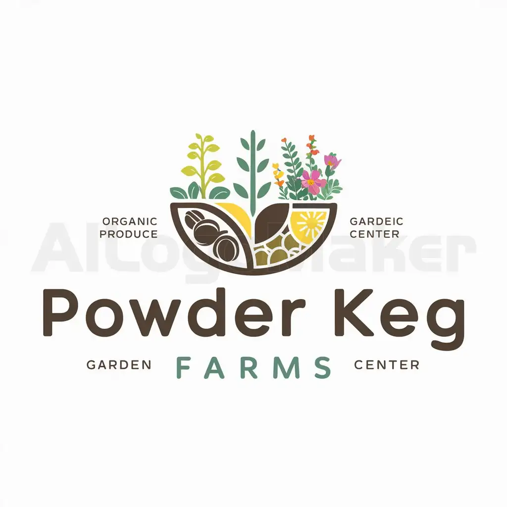 a logo design,with the text "Powder Keg Farms", main symbol:Plants, coffee, Organic Produce, Flowers,Moderate,be used in Garden center industry,clear background