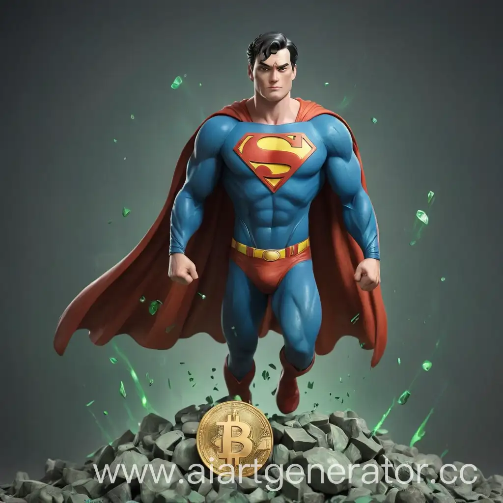 Superman-with-Bitcoin-Logo-Badge-Defeated-by-Kryptonite-Crypto-TON