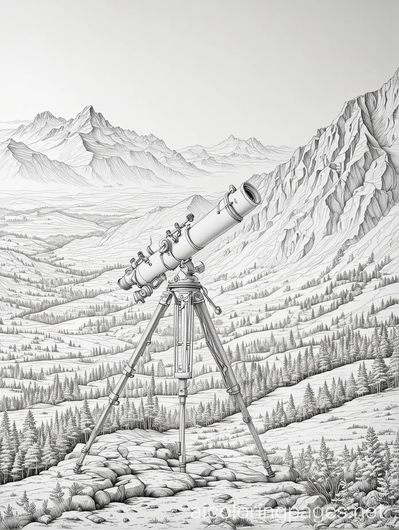 A telescope observatory on a mountain, coloring page, black and white, line art, white background, Simplicity, Ample White Space. The background of the coloring page is plain white to make it easier for children to color within the lines. The outlines of all the subjects are easy to distinguish, making it simple for kids to color., Coloring Page, black and white, line art, white background, Simplicity, Ample White Space. The background of the coloring page is plain white to make it easy for young children to color within the lines. The outlines of all the subjects are easy to distinguish, making it simple for kids to color without too much difficulty