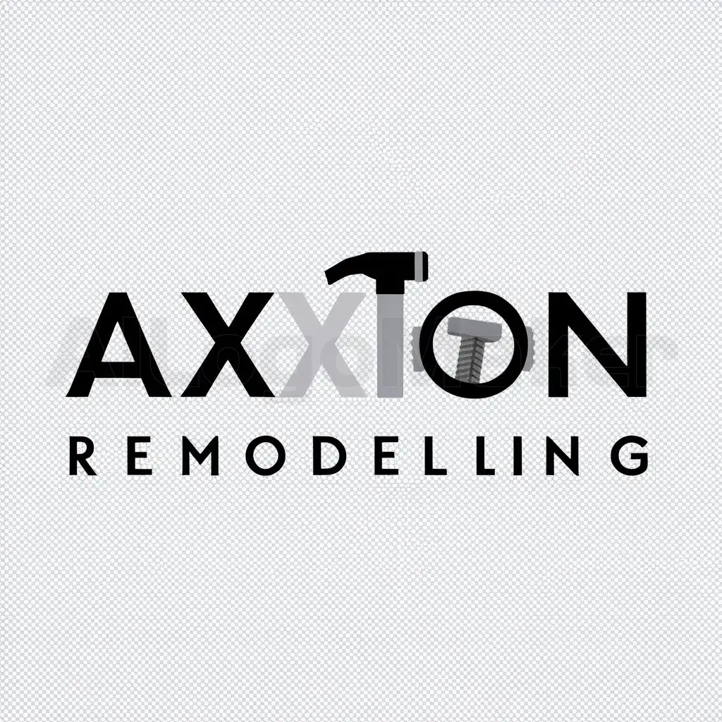 a logo design,with the text "AXXION REMODELING", main symbol:(HAMMER. SCREW, NUT),Moderate,be used in Construction industry,clear background