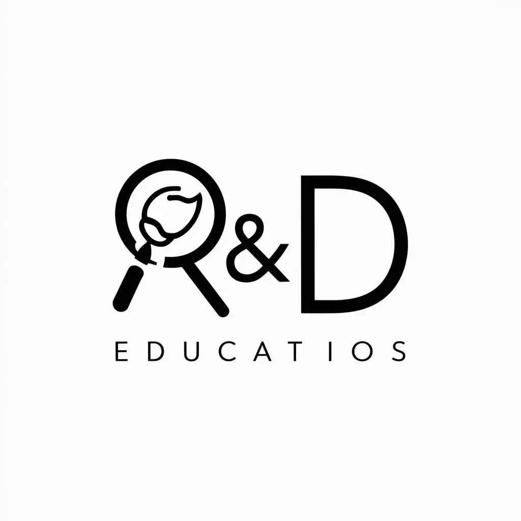a logo design,with the text "R & D", main symbol:magnifying glass and paint brush,Minimalistic,be used in Education industry,clear background