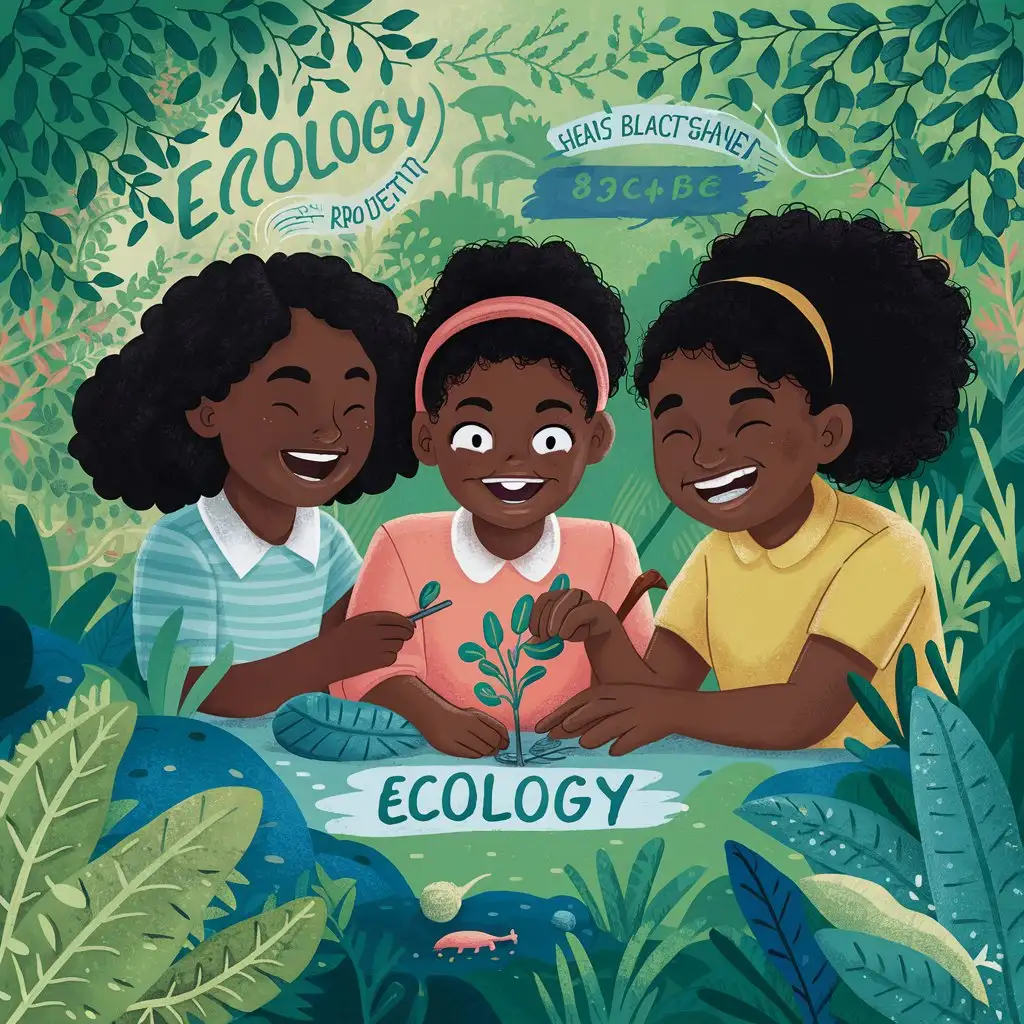 Ecological Concept Art of Black Girls Exploring Nature