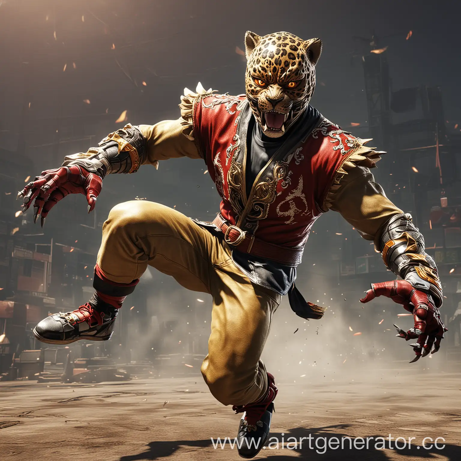 The king fighter in the jaguar mask from the game Tekken 8 makes a grab