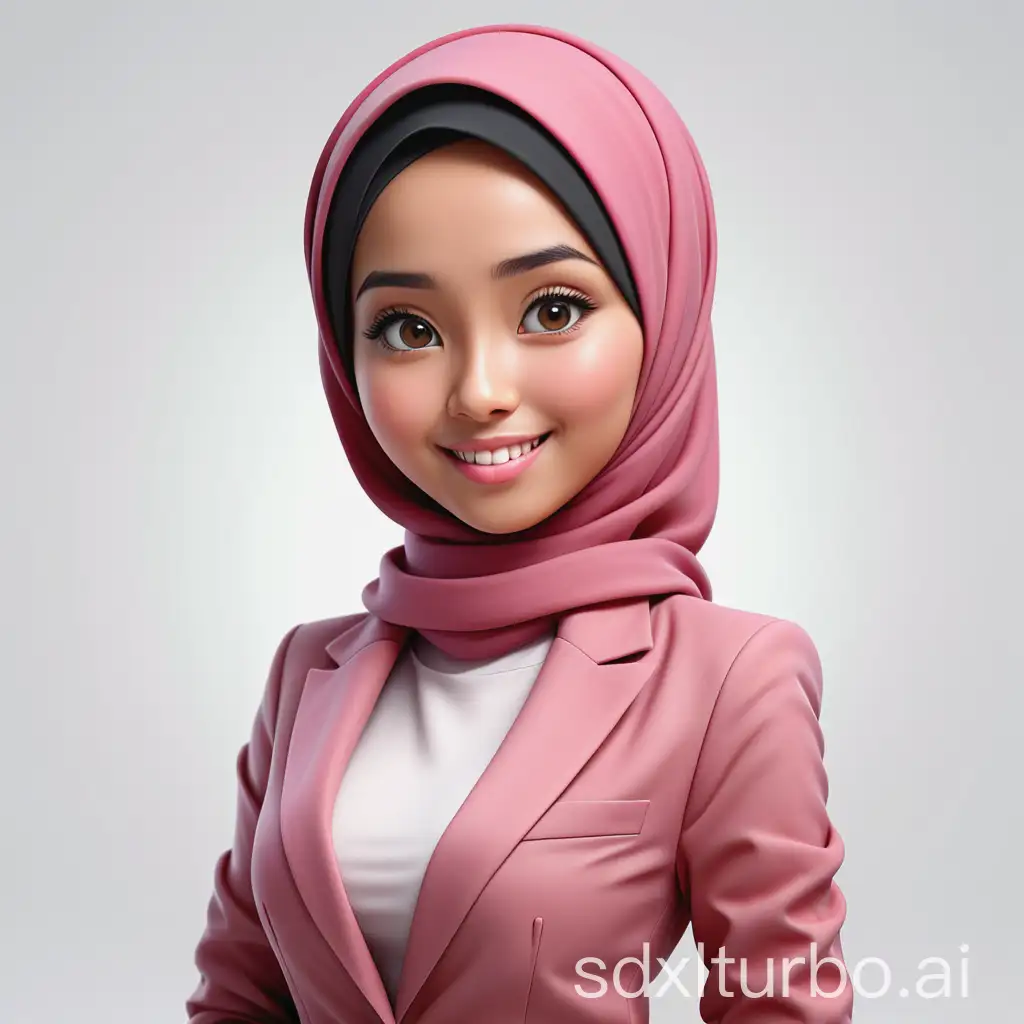 Indonesian-Woman-in-Hijab-Cartoon-Style-3D-Character-with-Pink-Blazer