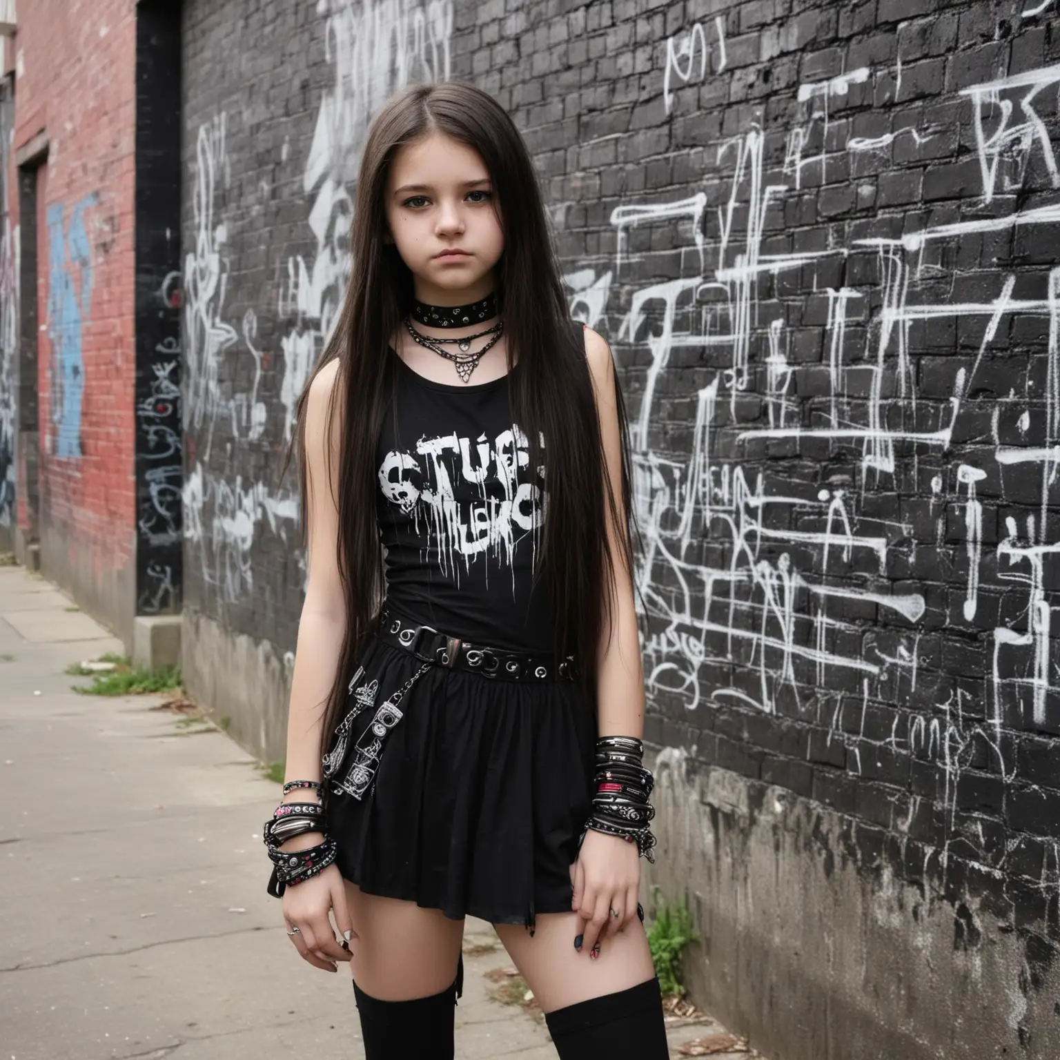 Teenage-Girl-in-Goth-Outfit-at-Urban-Graffiti-Scene