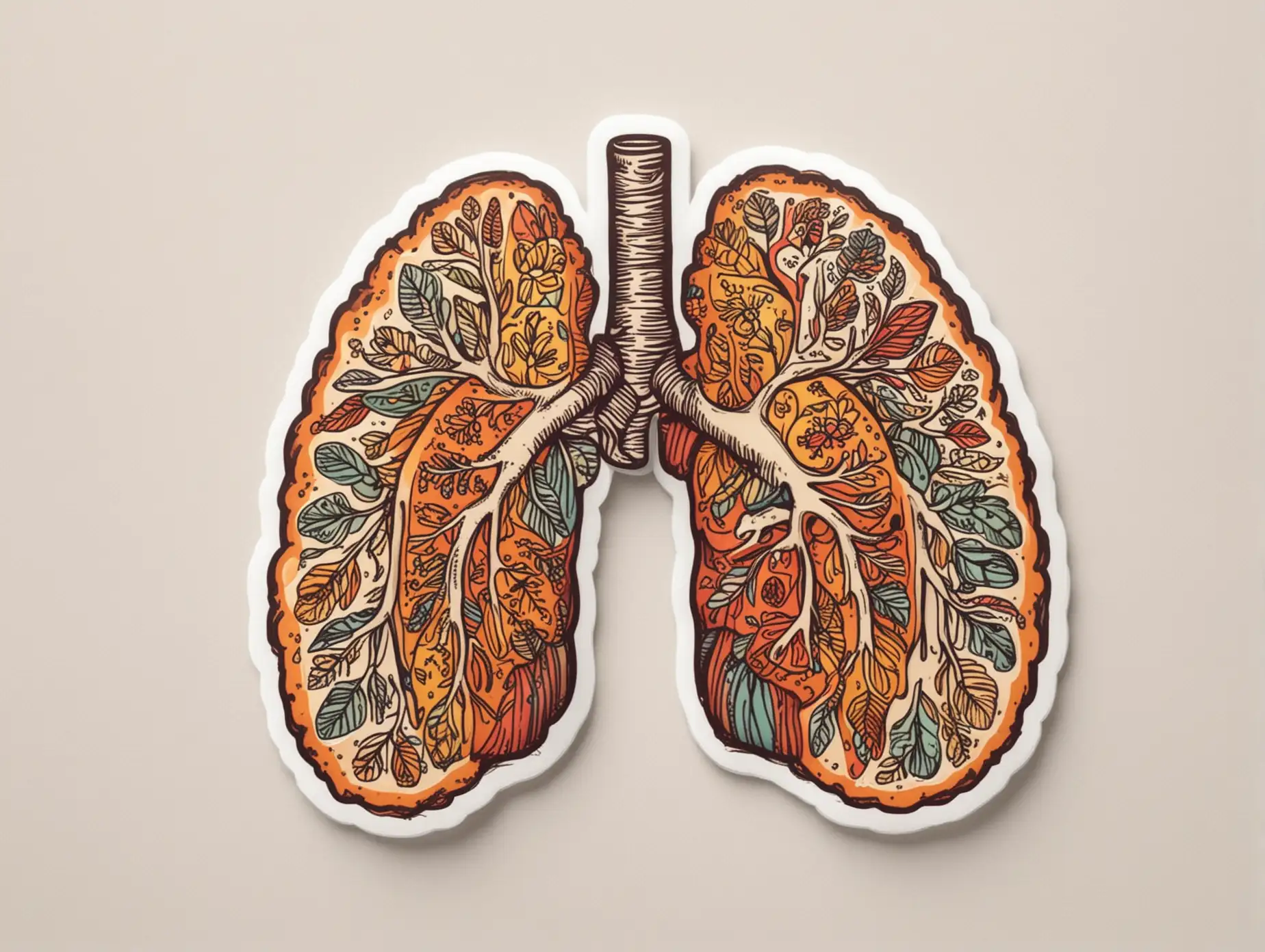 Cheerful Lungs Sticker in Warm Colors Detailed Vector Art on White Background