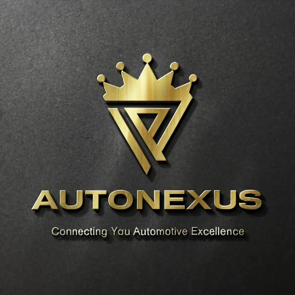 a logo design,with the text "AutoNexus Innovations connecting you to automotive excellence", main symbol:AutoNexus Innovations as the logo with a crown on top of the name. Black & gold colors. 3d clear background,complex,be used in Automotive industry,clear background