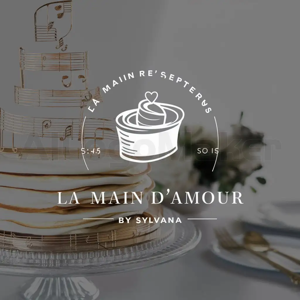 a logo design,with the text "La Main d'AMOUR by SYLVANA", main symbol:crepe, pancakes, gateaun1 Corinthians 13:4-5nPIANO,complex,clear background