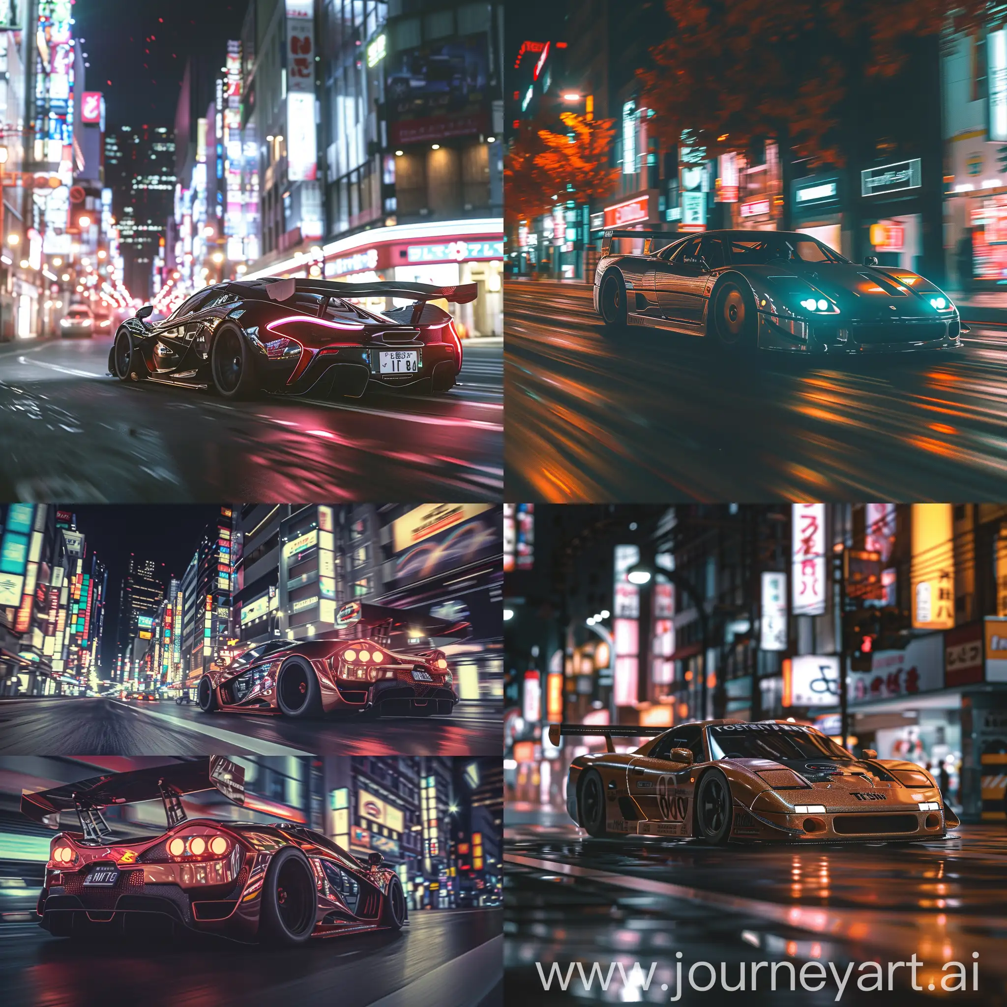 Cinematic shot supercar on ilegal race on Tokio streets, at night, nepn lighting, low angle, action scene, dynamic action, film grain,motion blur, Epic realism, raw photo, highly-detailed, 8k