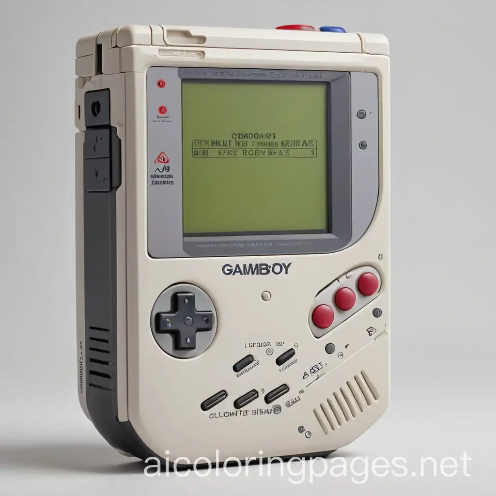 Nuclear powered gameboy, Coloring Page, black and white, line art, white background, Simplicity, Ample White Space