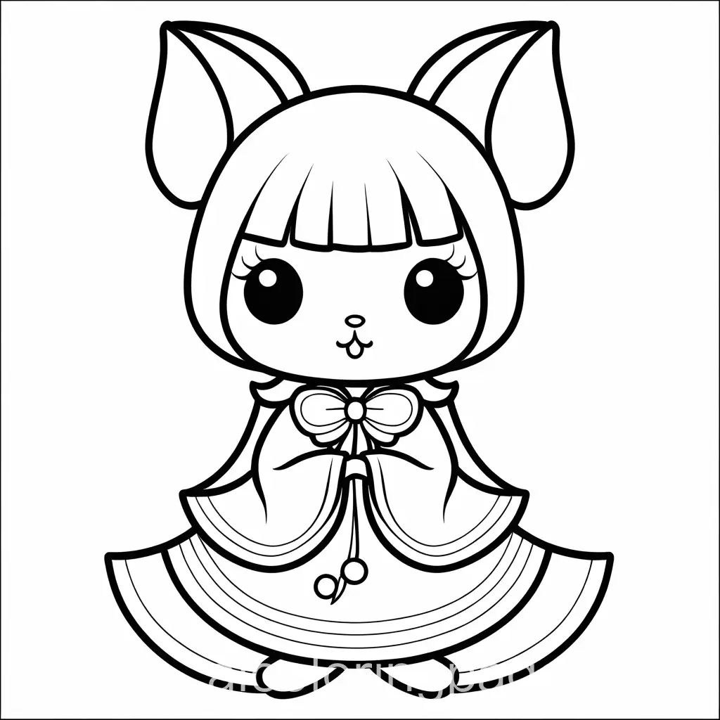 kuromi, Coloring Page, black and white, line art, white background, Simplicity, Ample White Space