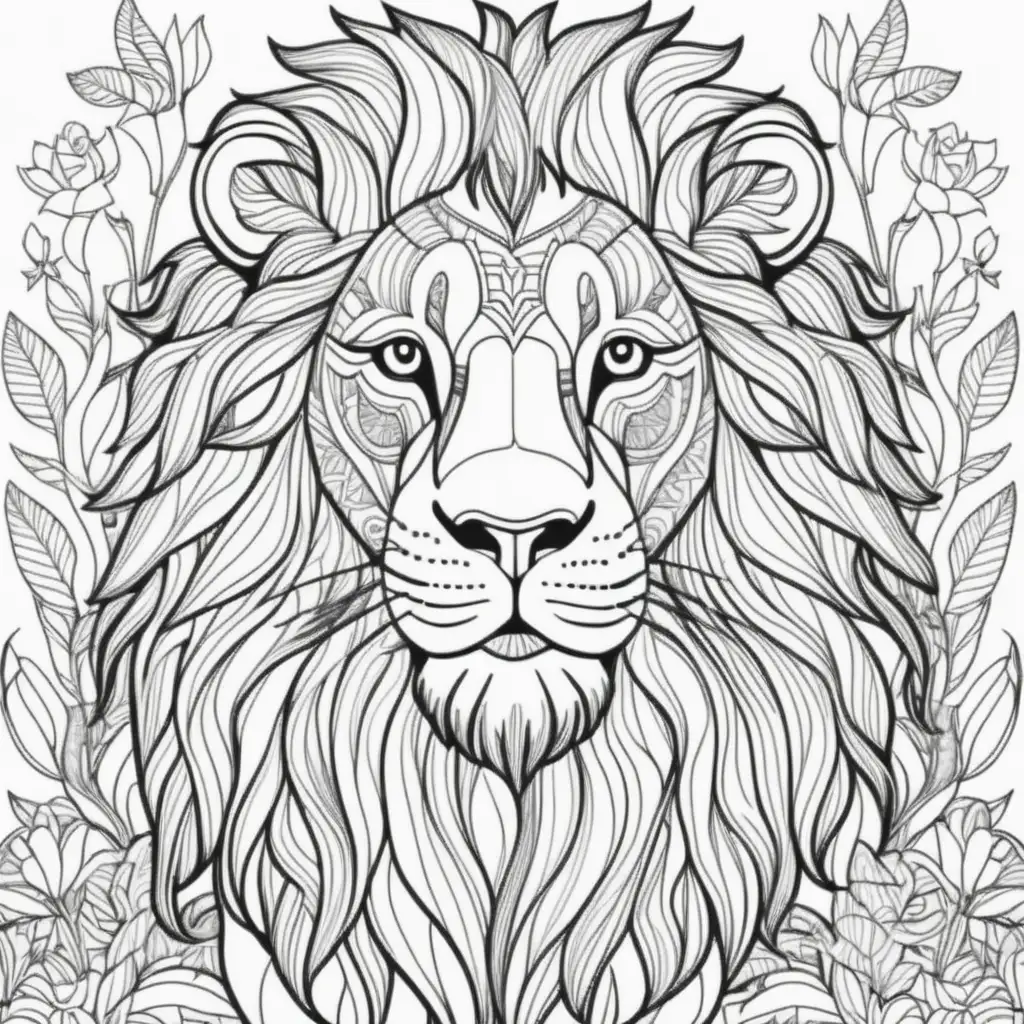 Lion Adult Coloring Page Intricately Designed Relaxation Art