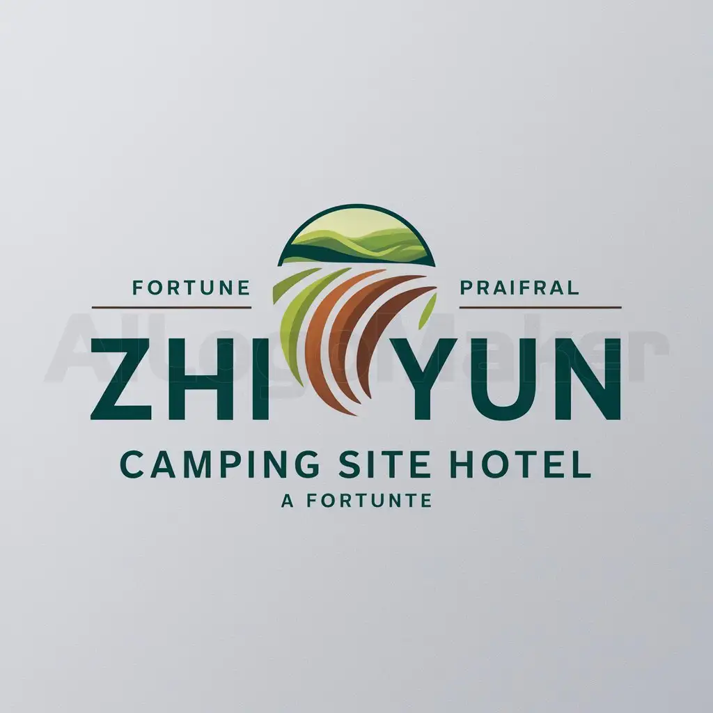 LOGO-Design-For-Zhi-Yun-Camping-Site-Hotel-Serene-Prairie-Landscape-with-Tent-and-Mountains