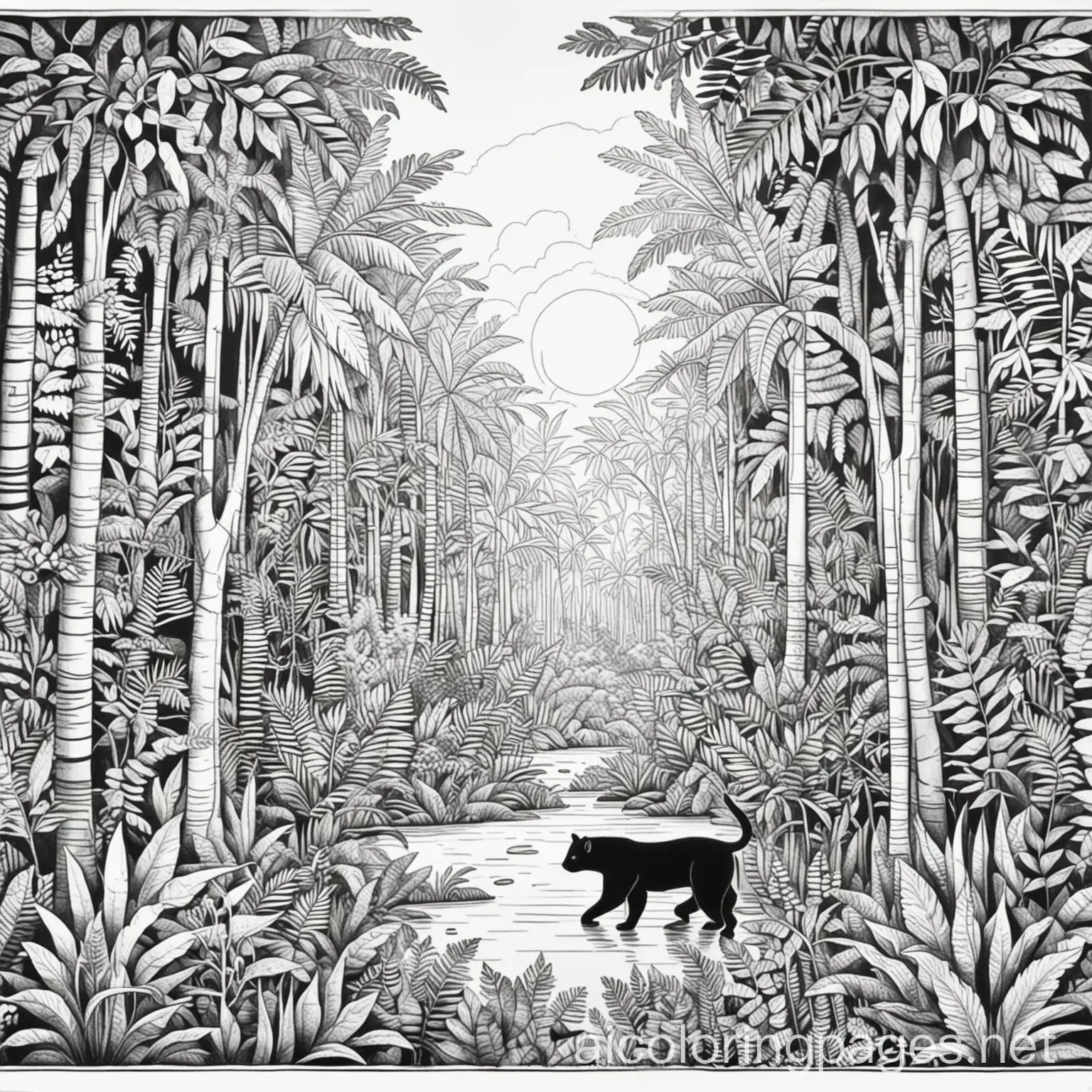 Simplicity-in-Henri-Rousseau-Style-Coloring-Page-Jungle-Scene-for-Children