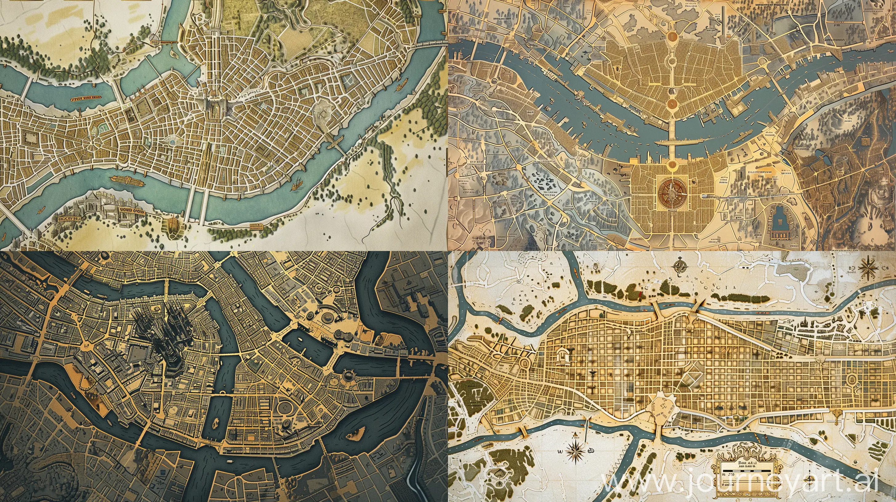 a map of the capital for playing D&D in the middle of the city there is a river dividing it into two parts:: blueprint::1 ancient::1 bulblighting::1 rivera::1 banksy::1 caravaggio::1 rembrandt::1 beige::1 gold::3 gray::2 cardboard::3 --v 6 --ar 16:9