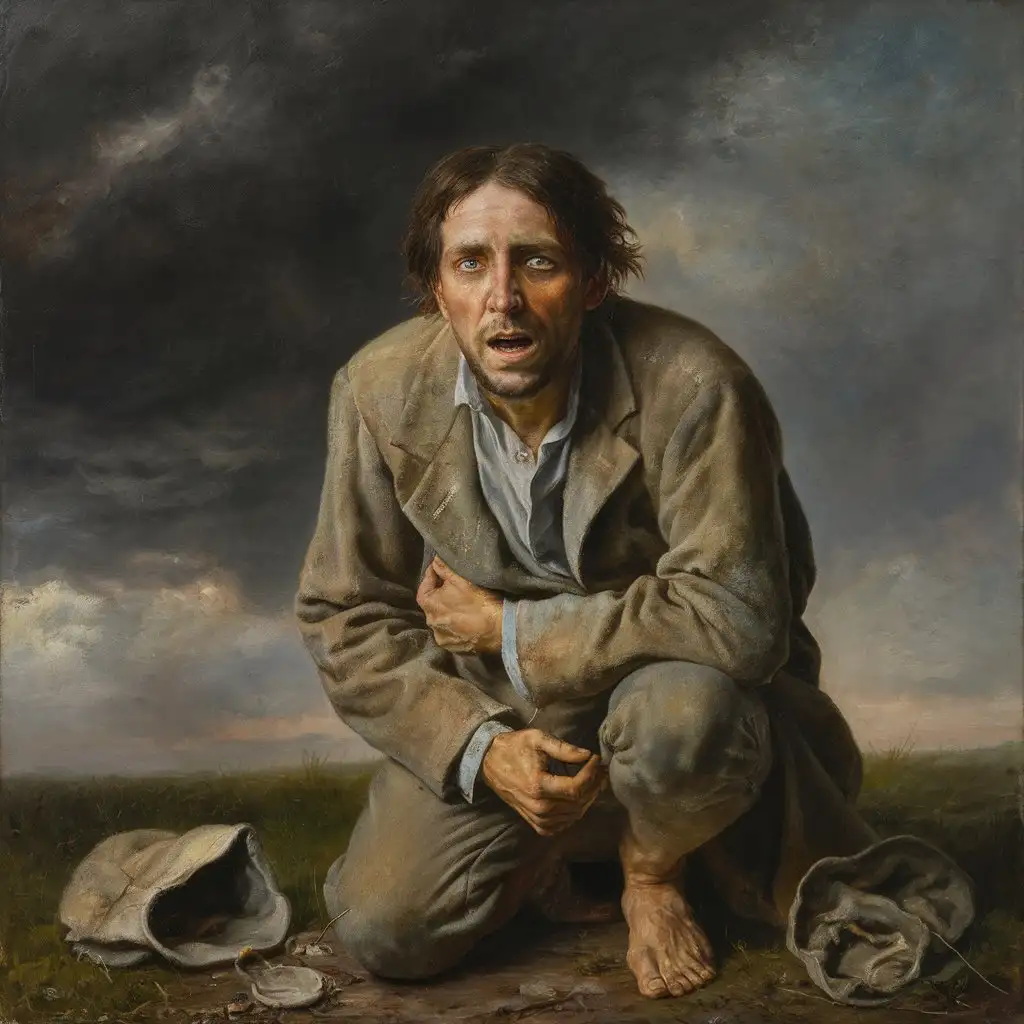 Anguished Man Betrayed Emotional Oil Painting Depicting Sorrow and Anger