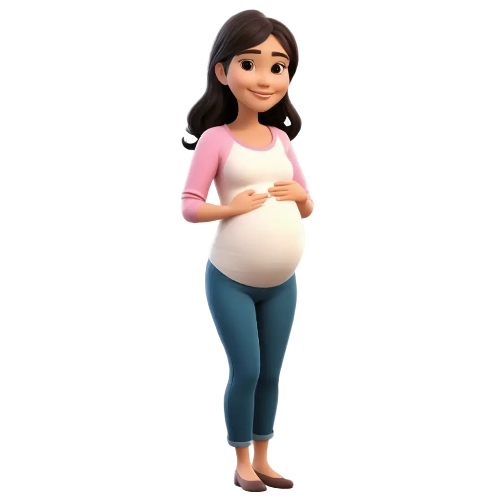 Cute Cartoon Asian Pregnant Woman