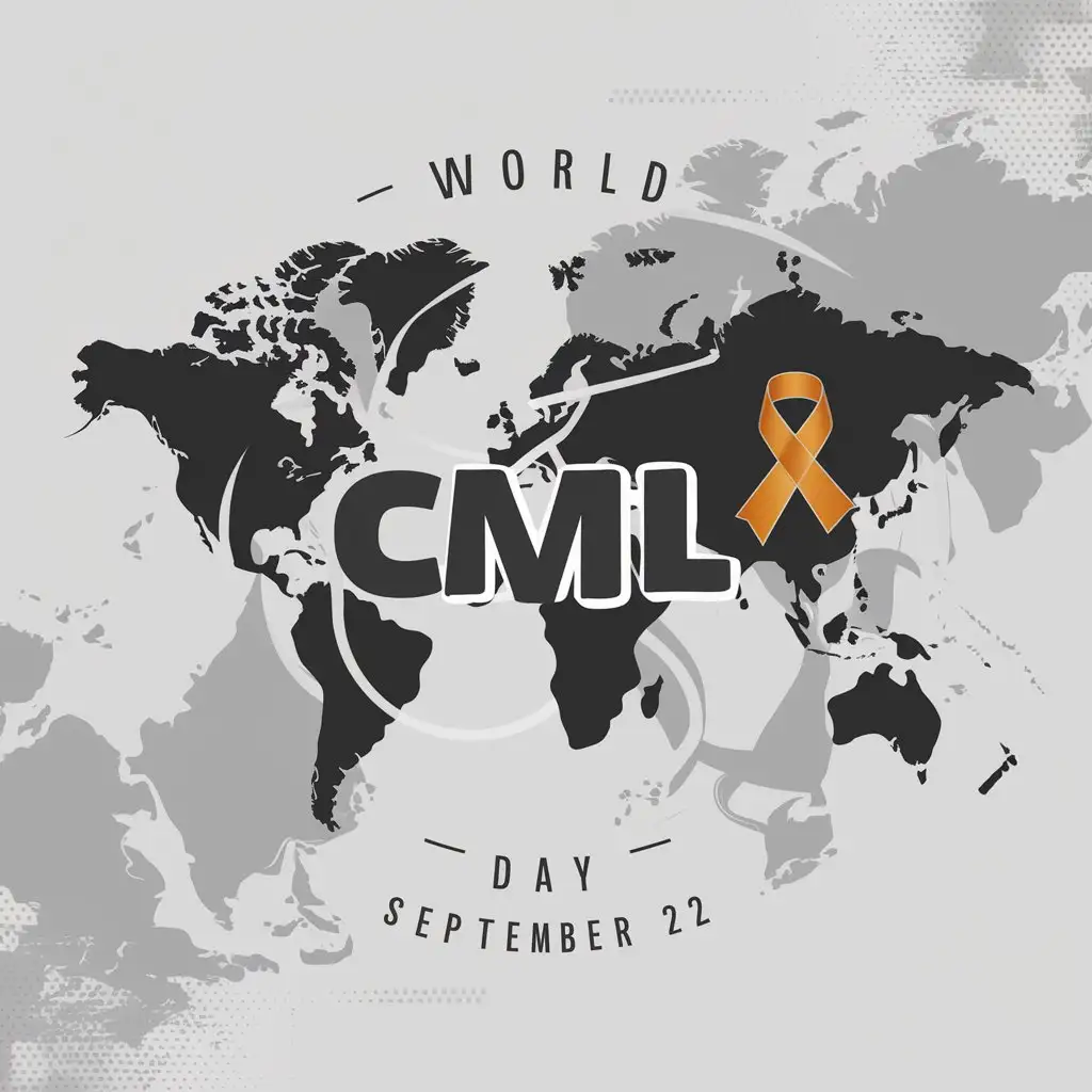 a logo design,with the text "World CML Day September 22", main symbol:World map and orange cancer ribbon,complex,clear background