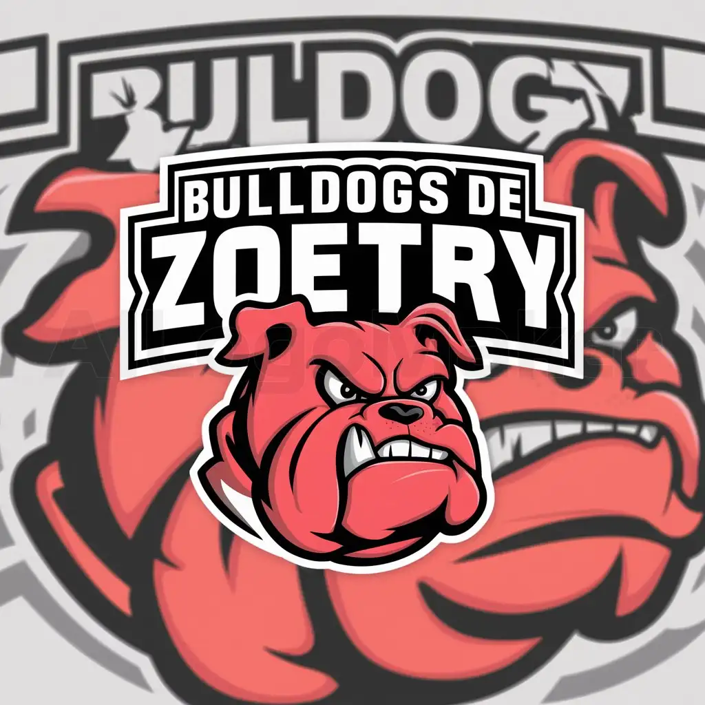 a logo design,with the text "BULLDOGS DE ZOETRY", main symbol:Bulldog Red angry in cartoon,complex,clear background