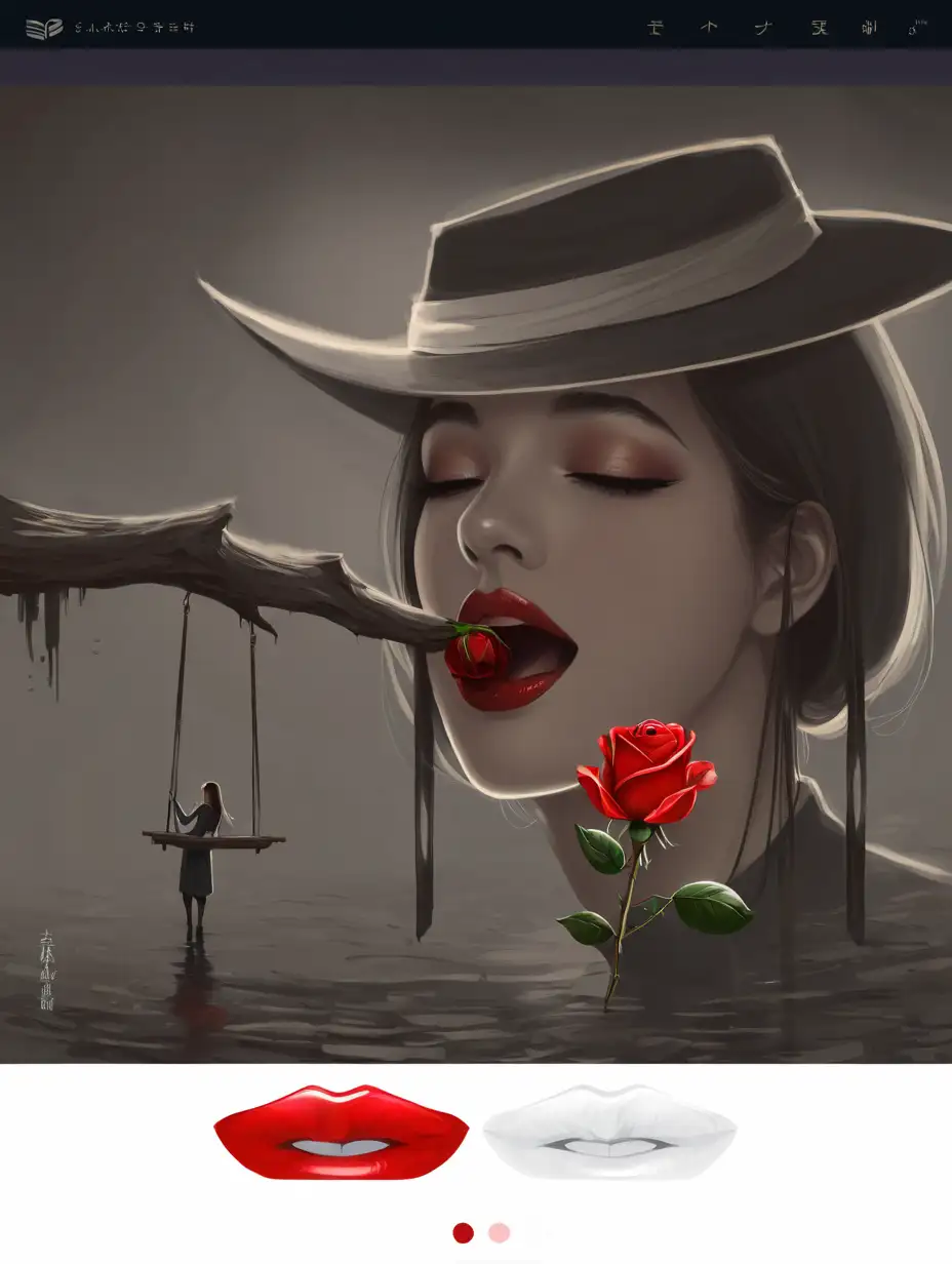 تصویر زیبا ترسیم کن برام دهان دختر گلی رز آویزان میباشد