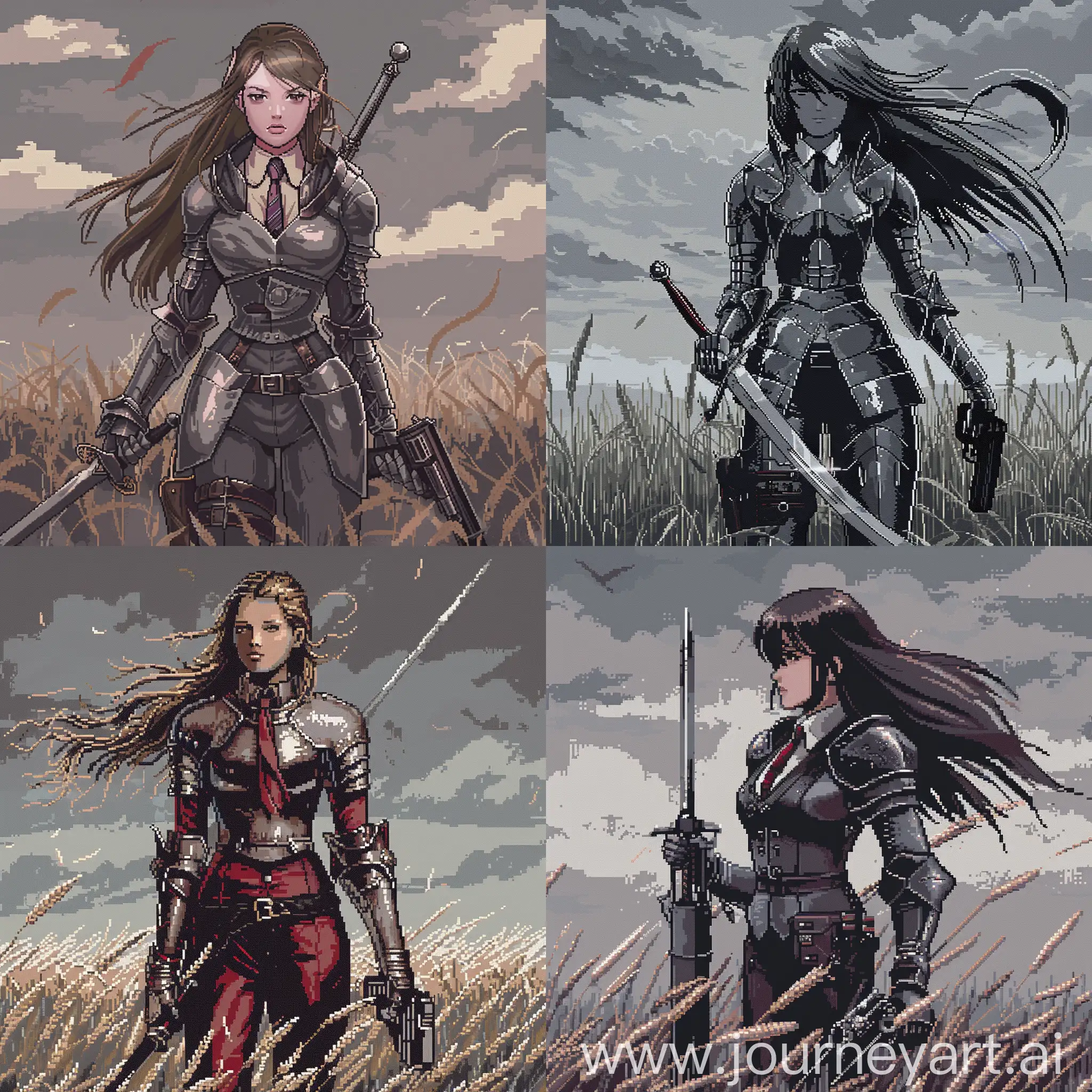 Dark-Fantasy-Girl-in-Armor-with-Rapier-in-Gray-Wheat-Field