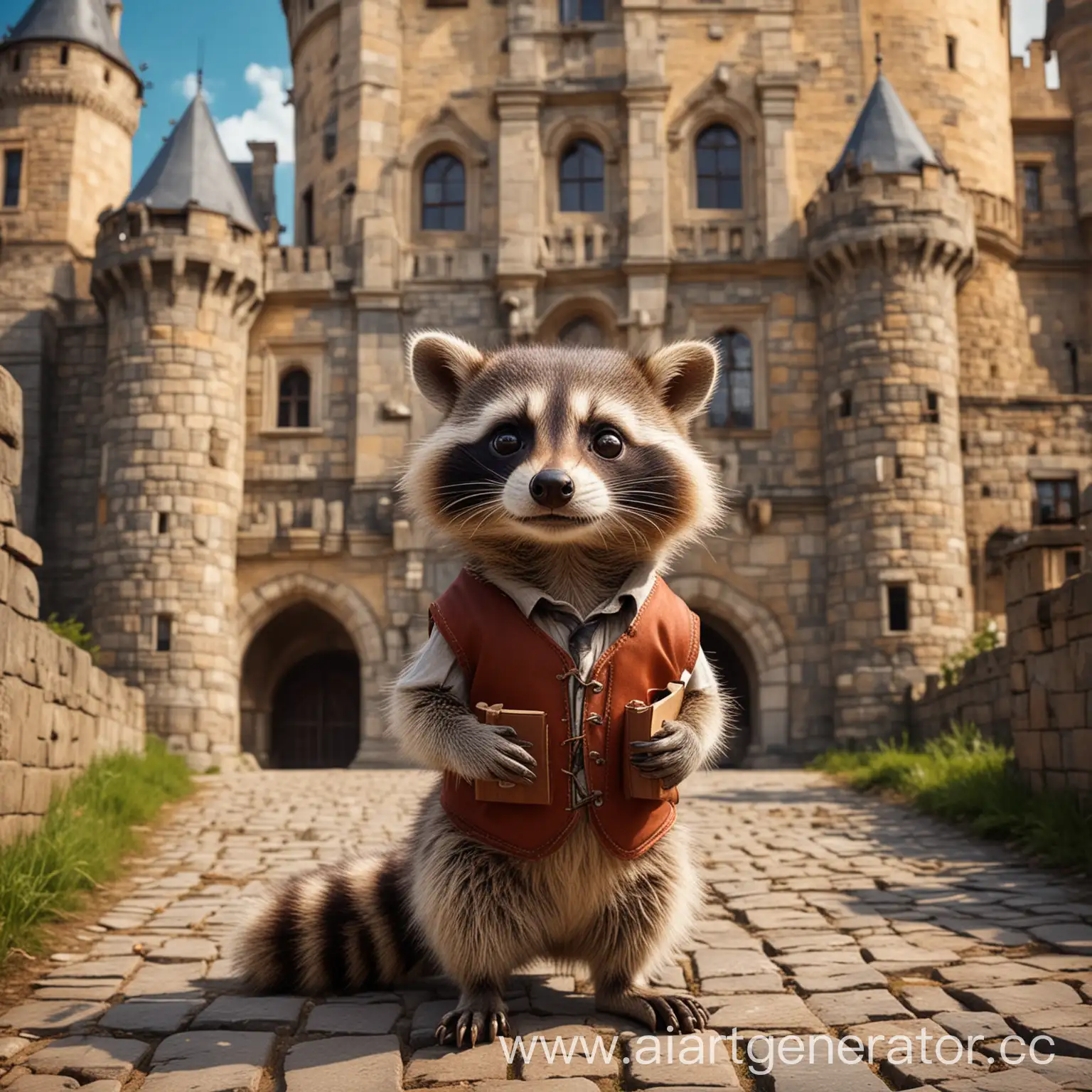 Cute-RaccoonStudent-at-Elite-Castle-in-HistoricalPhilological-Style