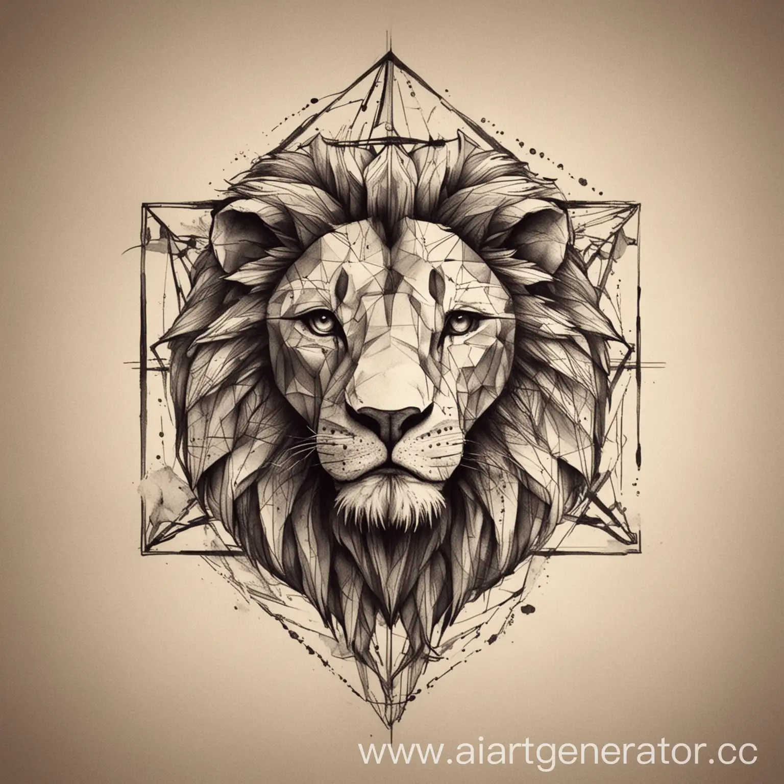 Эскиз для татуировки, лев в стиле минимализма, с использованием геометрических элементов