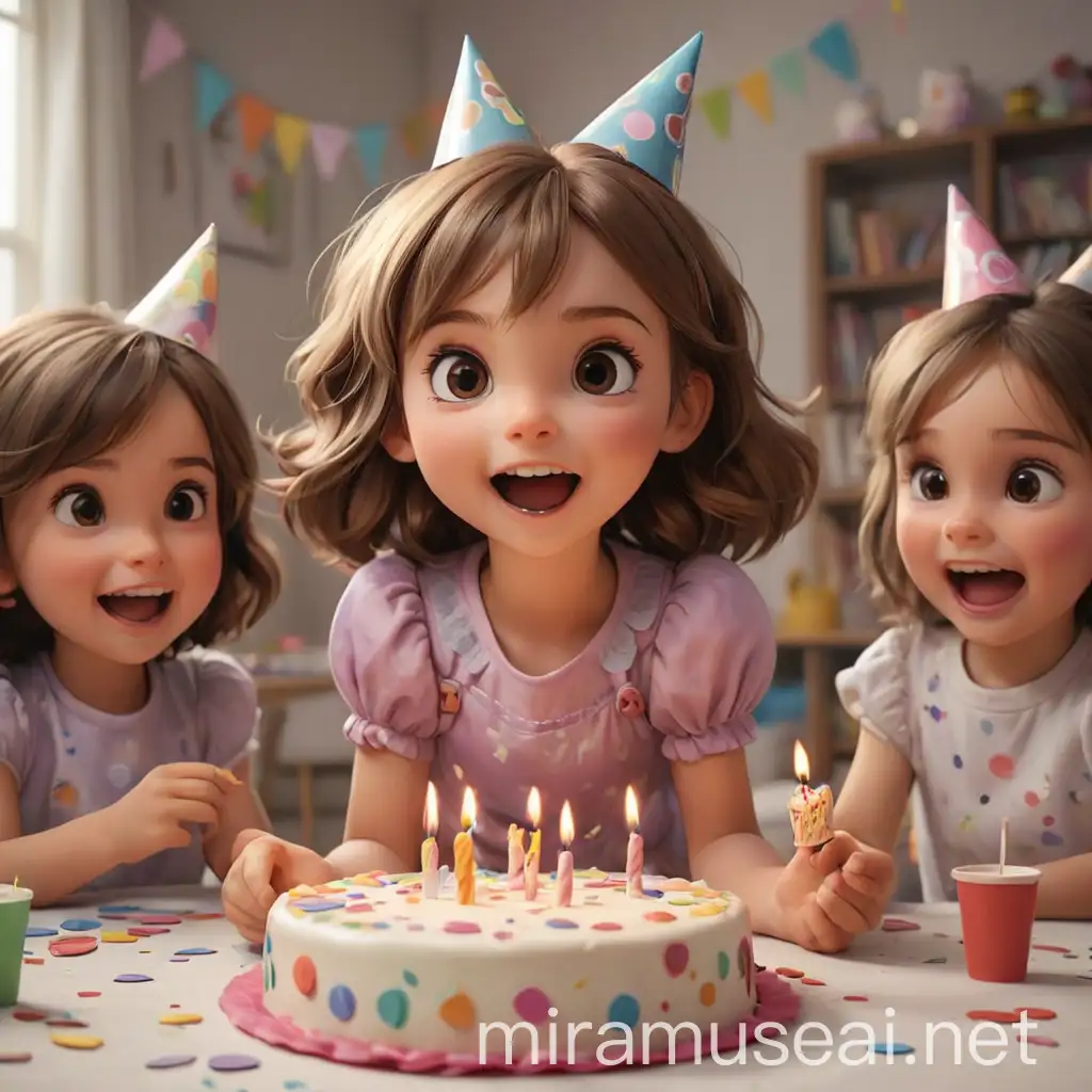 Joyful Little Girl Celebrating Birthday Party with Friends Playing Games