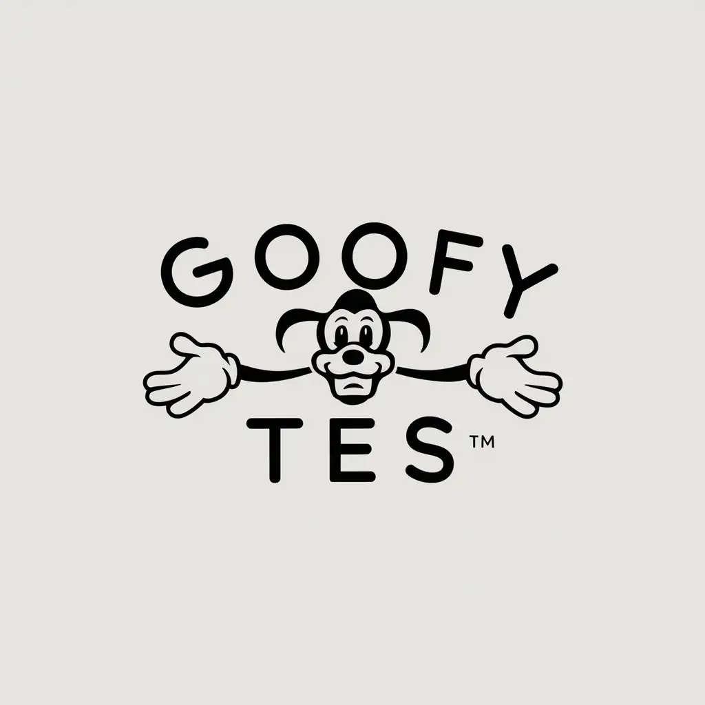 a logo design,with the text "Goofy Tees", main symbol:A goofy looking mascot smiling. Clear background.,Minimalistic,clear background