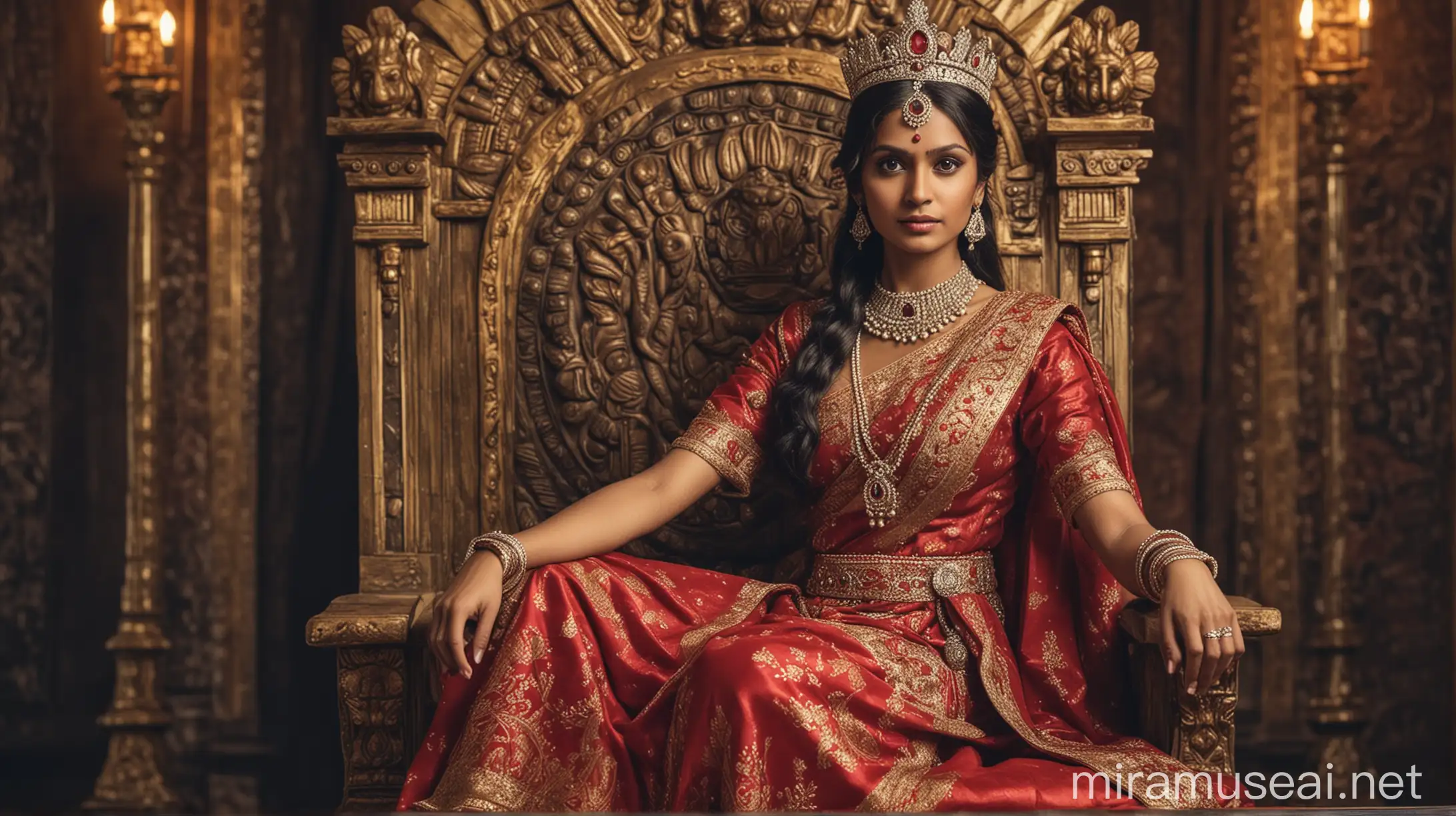 Regal Indian Queen on Ornate Throne