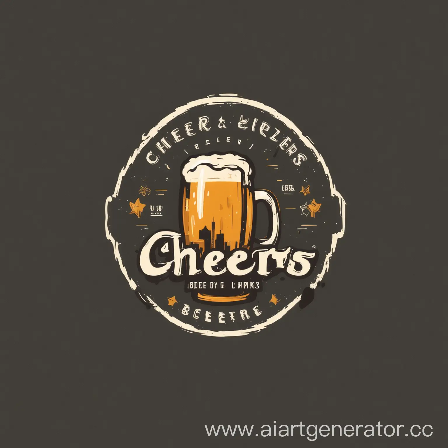设计一个LOGO，图标为干杯啤酒，下面有“双城饮料”字，时尚的标志，简单的，平面图形，