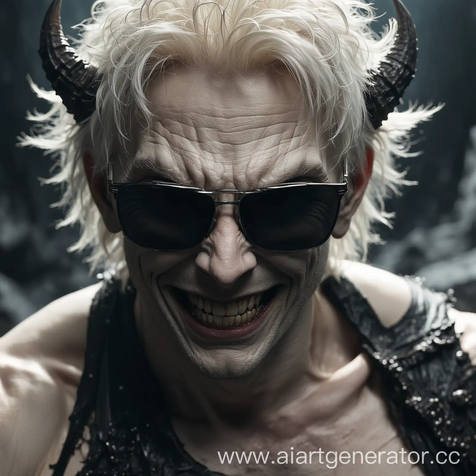 CloseUp-Pale-Demon-Face-with-Smiling-Expression-and-Sunglasses-Against-Abyss-Background