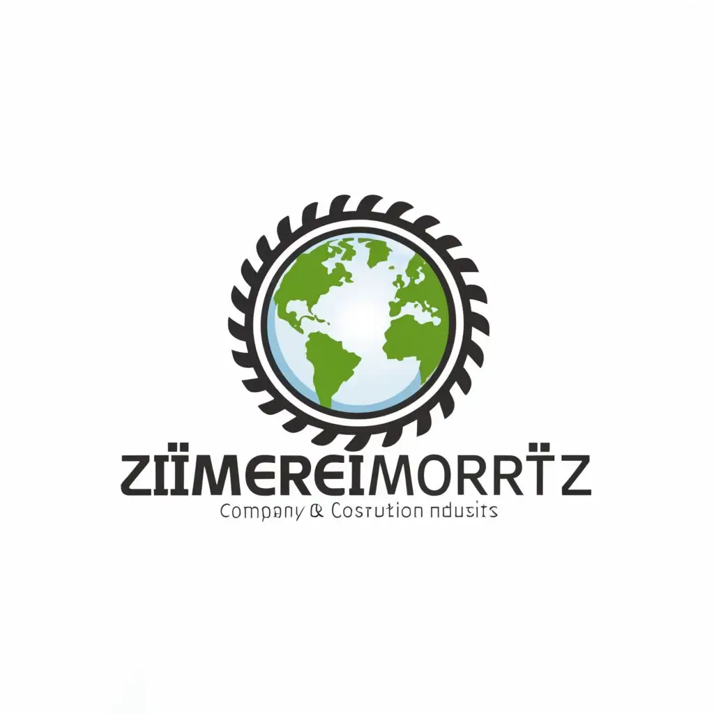 a logo design,with the text ""Zimmerei Moritz"", main symbol:Earth globe encirceled with a Circular saw blade,Minimalistic,be used in Construction industry,clear background