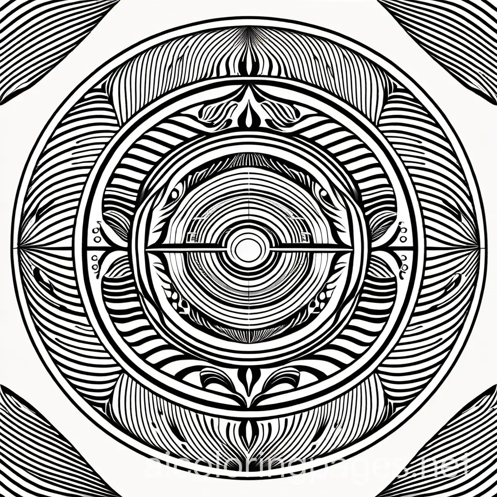 Oceanic waves Mandala, Coloring Page, black and white, line art, white background, Simplicity, Ample White Space. The background of the coloring page is plain white to make it easy for young children to color within the lines. The outlines of all the subjects are easy to distinguish, making it simple for kids to color without too much difficulty