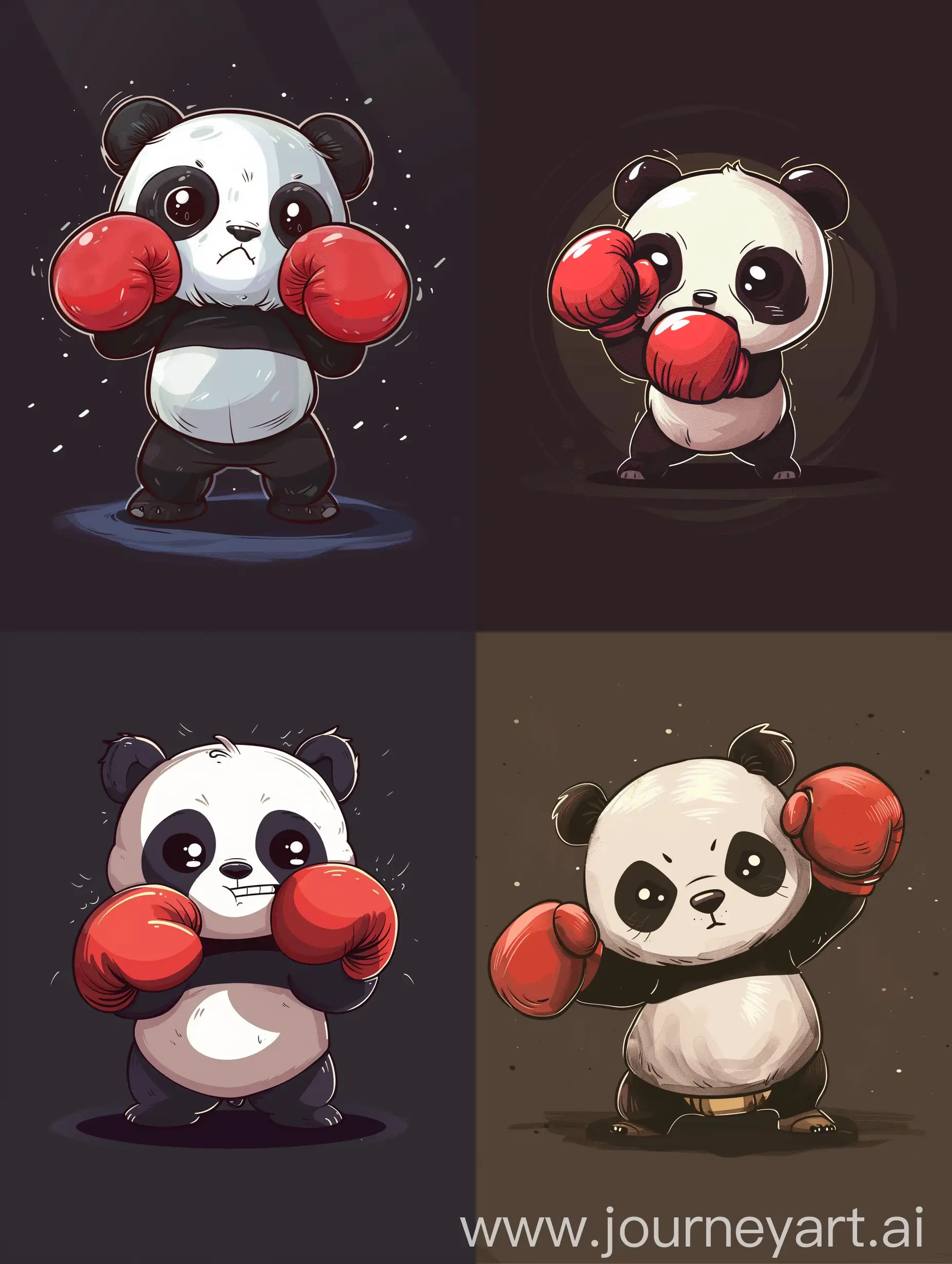 thin line style chibi cute panda boxing, with solid dark background, small object and center concentrated image, far view point