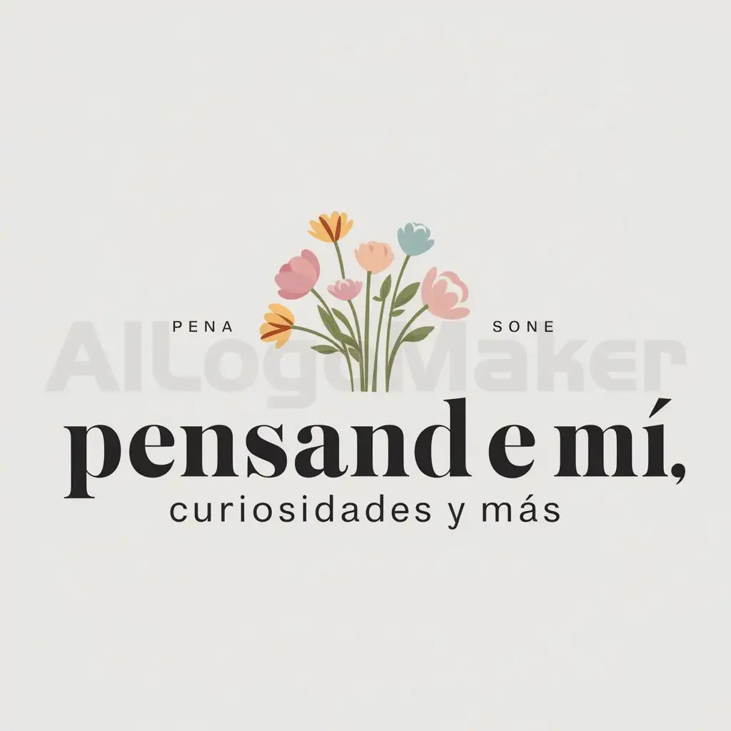 a logo design,with the text "Pensando en mí, curiosidades y más", main symbol:Flores con colores suaves,Minimalistic,be used in Others industry,clear background