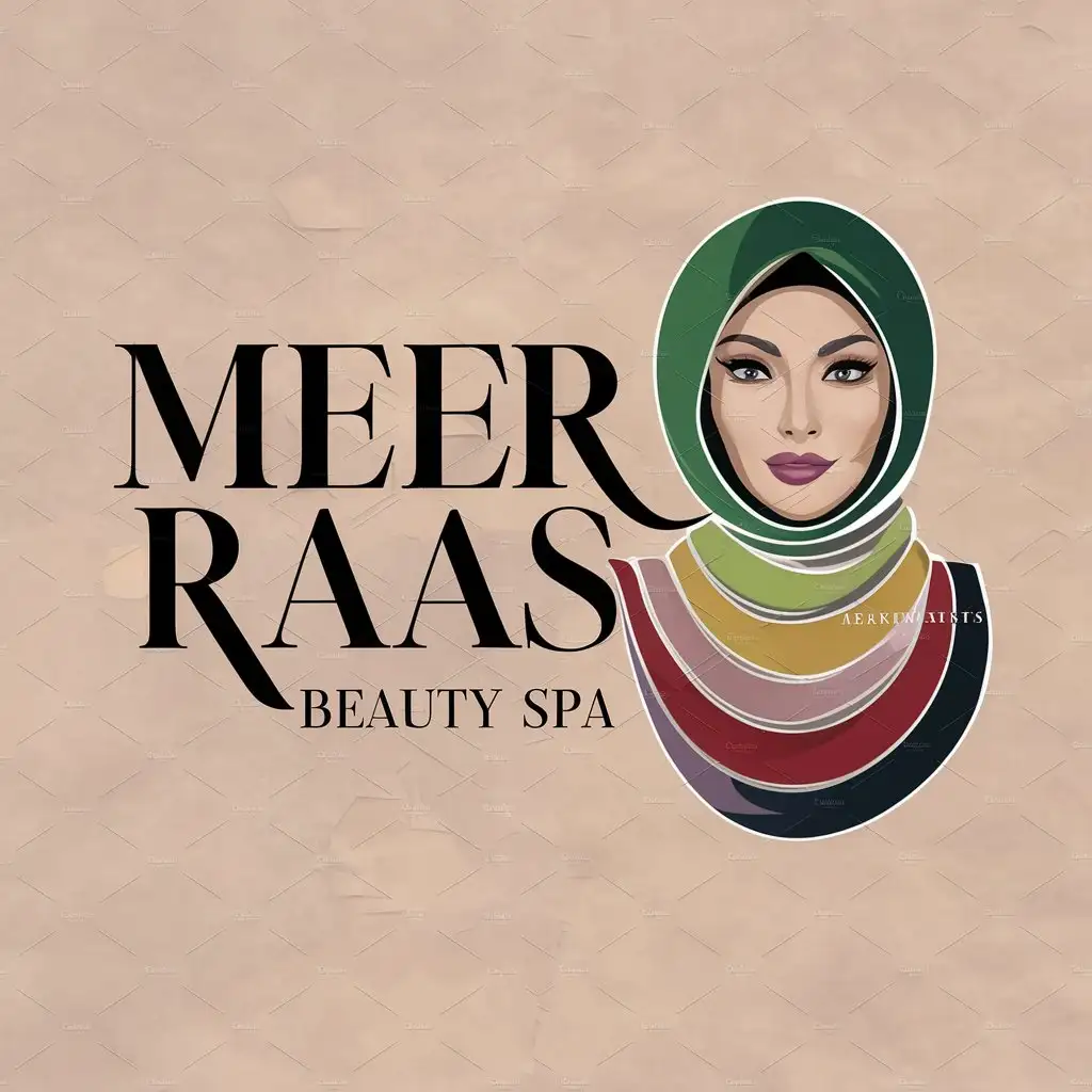 a logo design,with the text "MEER RAAS", main symbol:a Pakistani model having different hijaab color,Moderate,be used in Beauty Spa industry,clear background