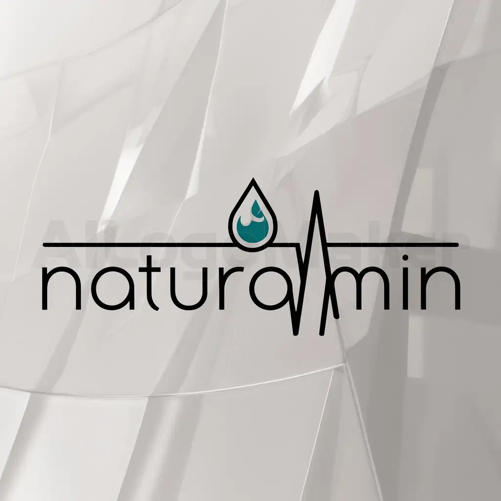 a logo design,with the text "NATURAMIN", main symbol:heart beat with water drop,Minimalistic,clear background