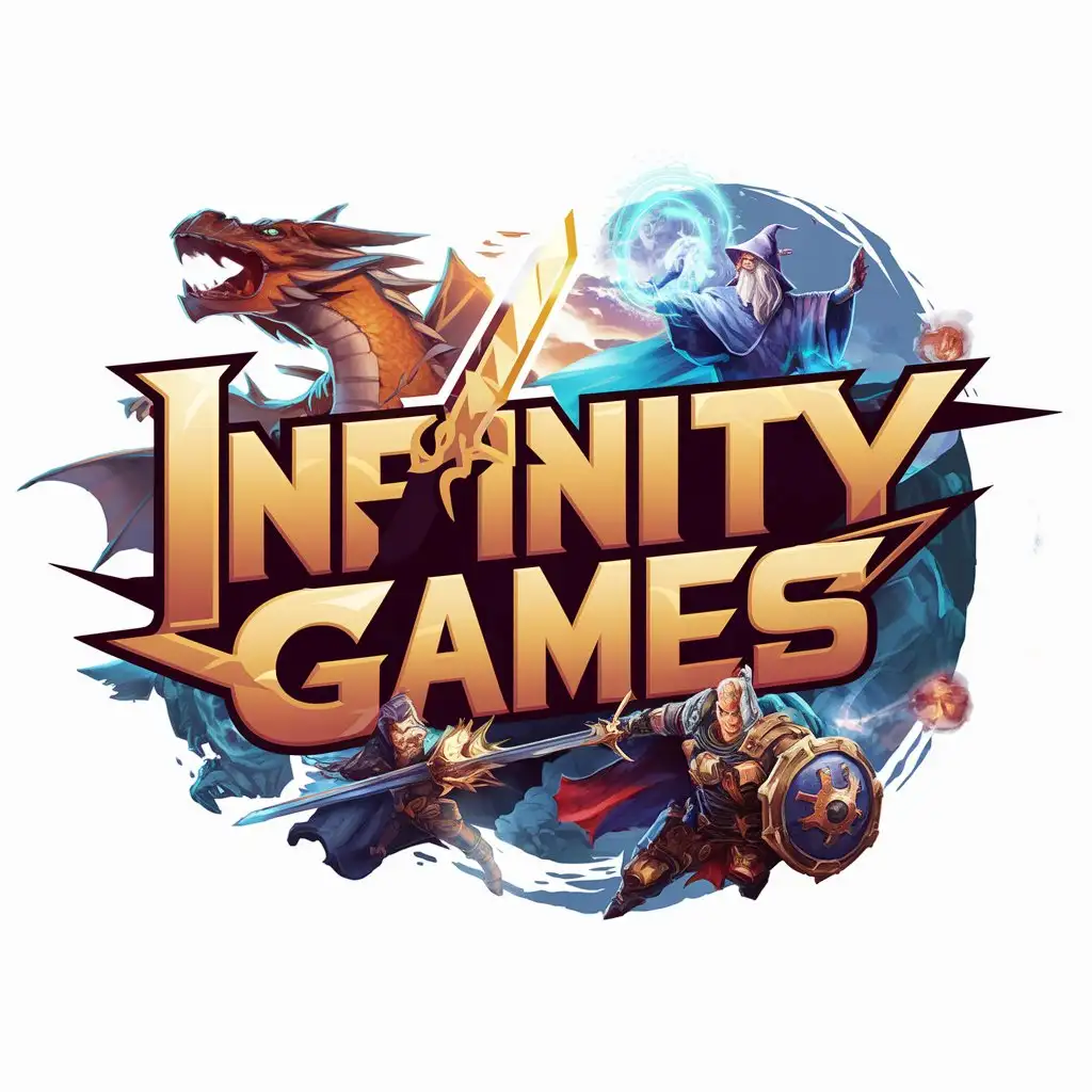 mmo rpg fantasy like logo that has the text "Infinity Games"
